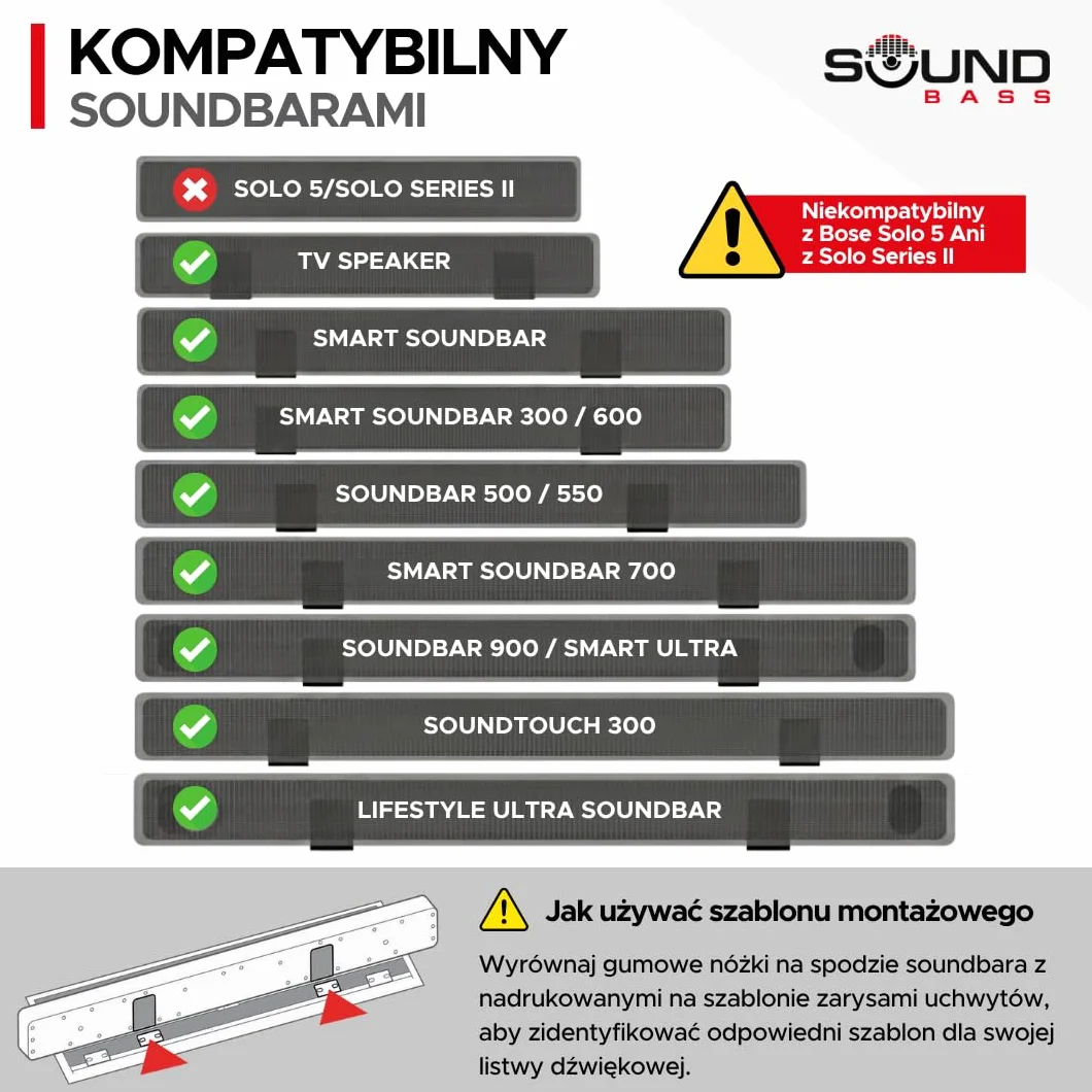 Sound Bass Soundbar Smart 300 500 550 600 700 900 Lifestyle Ultra Uchwyt Ścienny do Bose 300/500/550/600/700/900 Ultra, Smart Sound Bar, TV Speaker, Regulowany Uchwyt Montażowy pod Telewizorem, Czarny