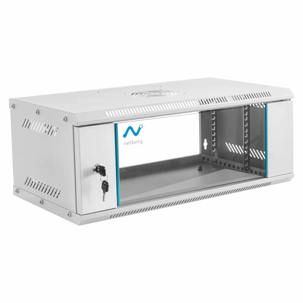 NETBERG BASIC Szafa Rack 19” 4U wisząca serwerowa na elektronikę 60x35x24 cm przeszklone drzwi szara (4U, 60x35x24 cm, szara)