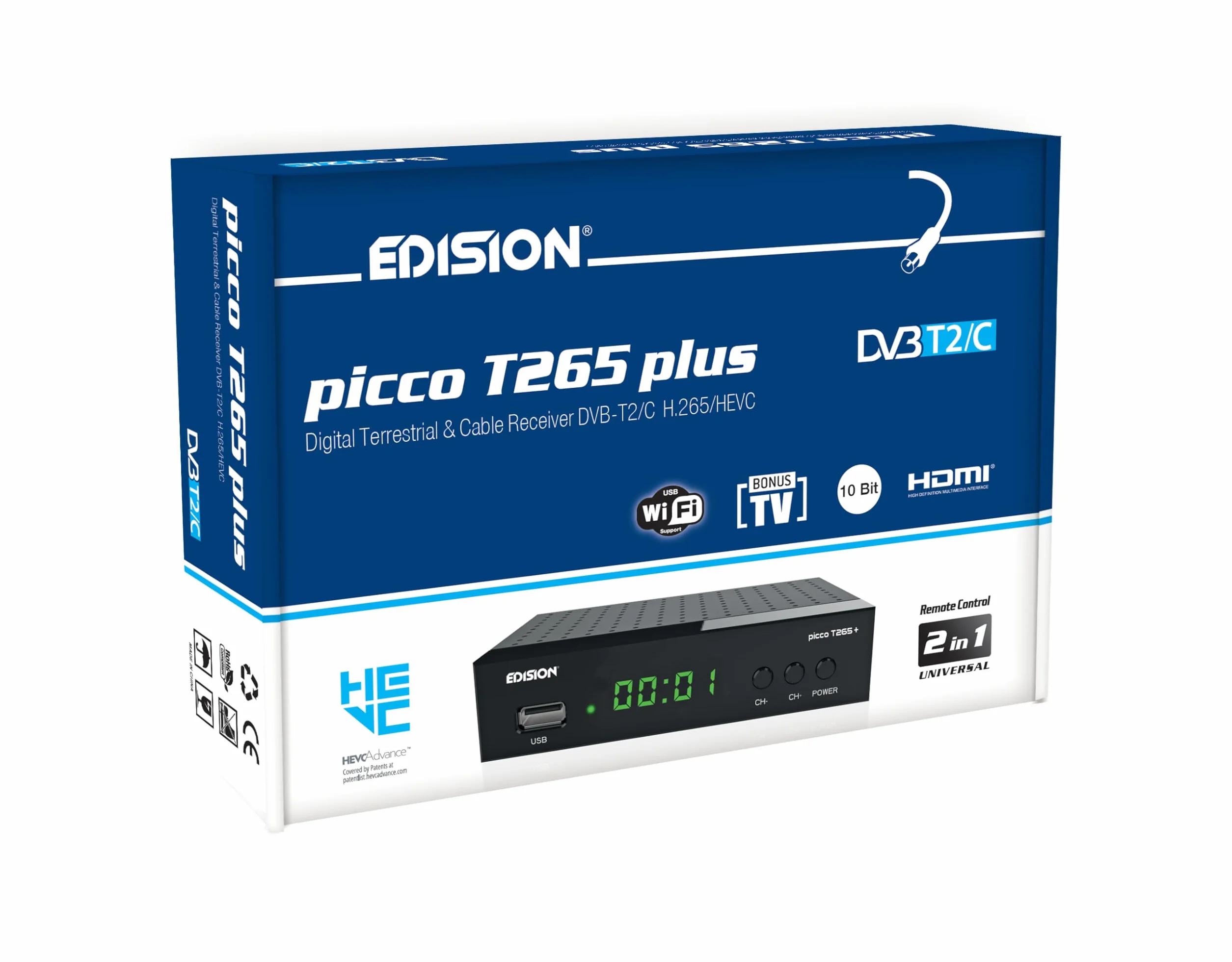 Dekoder DVB-T2/C H.265 EDISION PICCO T265 plus FTA Full HD PVR USB HDMI SCART