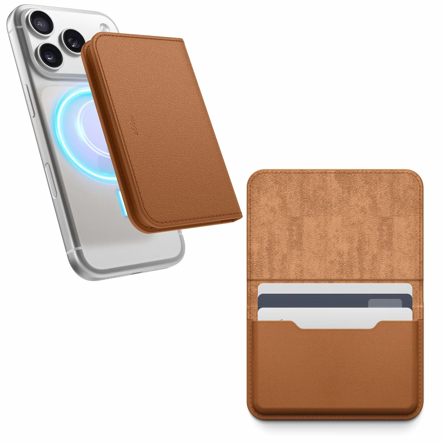 elago Magnetyczny Portfel ze Skóry Wegańskiej, Etui na Karty (3 Karty) Kompatybilny z MagSafe – Bezpieczny Portfel na Telefon, Ochrona przed Zarysowaniami i Uszkodzeniami (Brązowy)