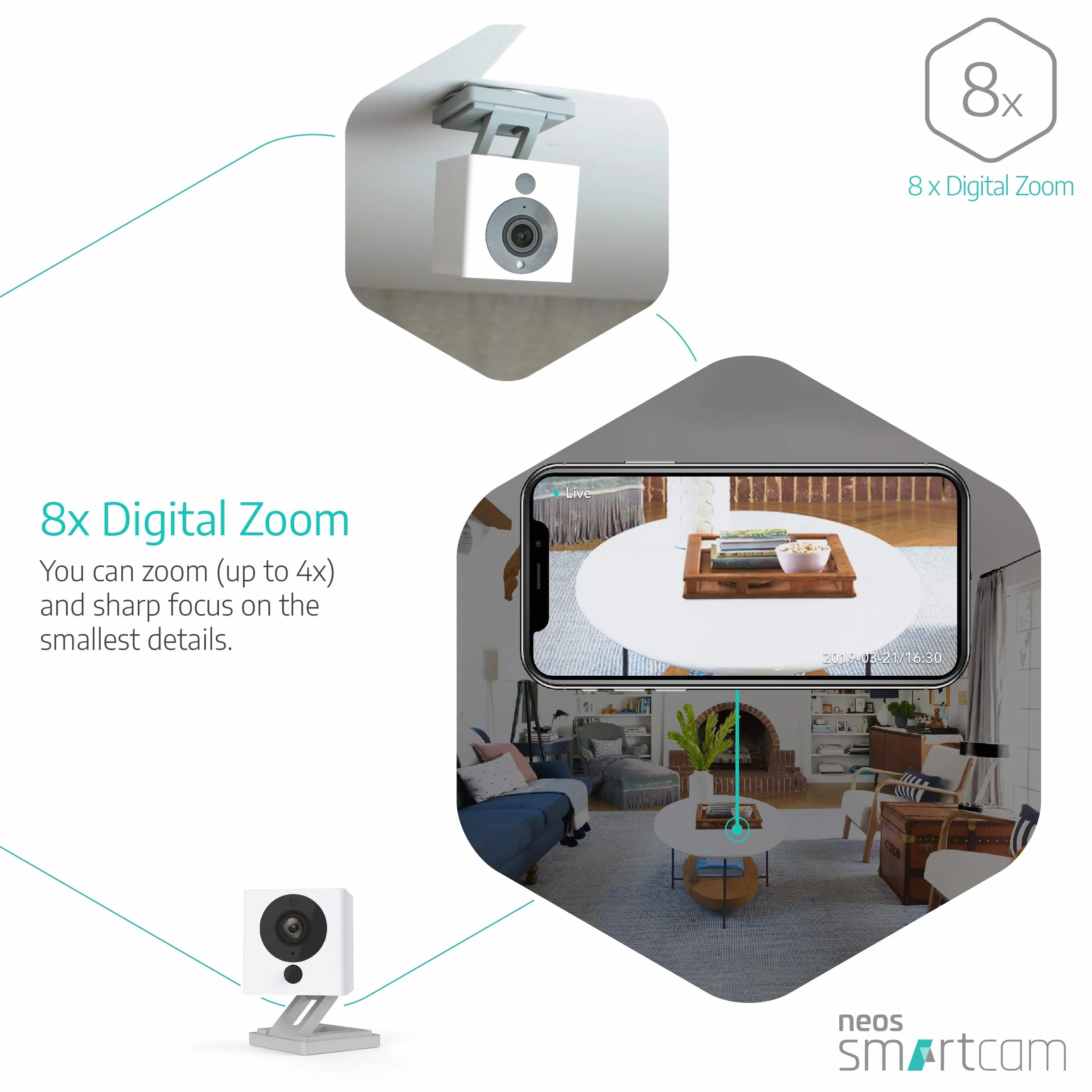 Neos SmartCam kamera bezpieczeństwa Wi-Fi SmartHome, współpracuje z Alexa, wideo HD 1080P, noktowizor, 2-drożny dźwięk, bezpłatne przechowywanie w chmurze, obsługa Wielkiej Brytanii, biała, pojedyncze
