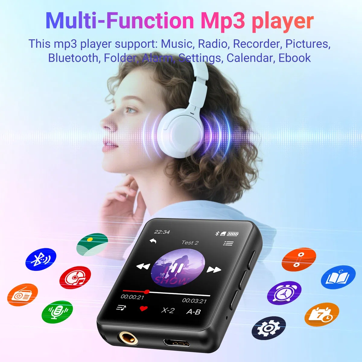 Odtwarzacz MP3 z Bluetooth - 128GB Odtwarzacz Muzyczny, Wbudowany Głośnik i radio FM, 1,8'' Mini Ekran Dotykowy MP3 - Idealny dla Dzieci i Sportu (czarny)