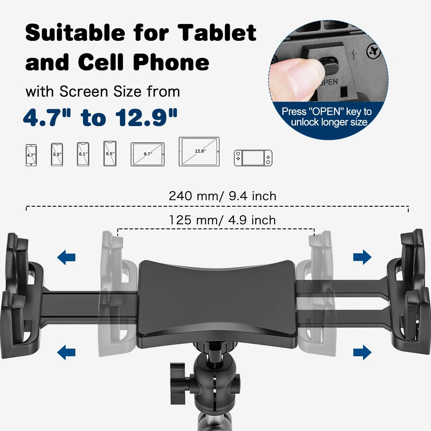 Uchwyt na iPada - Mocny Uchwyt Samochodowy na Tablet z 360° Obracaniem, Przyssawką i Regulowanym Montażem Deskę Rozdzielczą, Pasuje do iPad Pro Air Mini, 4,7-12,9" Tabletów i Telefonów