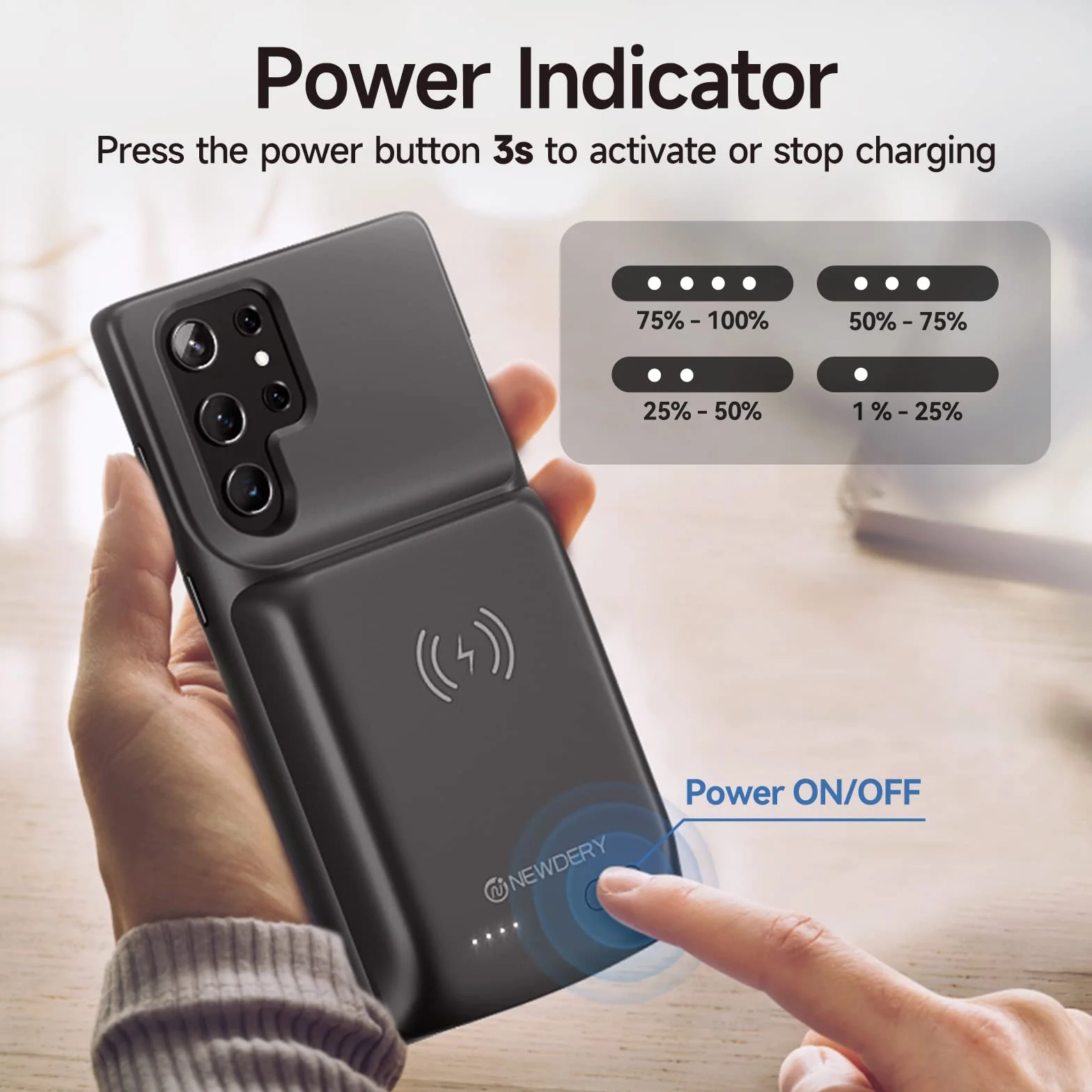 NEWDERY Etui na akumulator do Samsung Galaxy S22 Ultra 10000 mAh, powerbank czarny