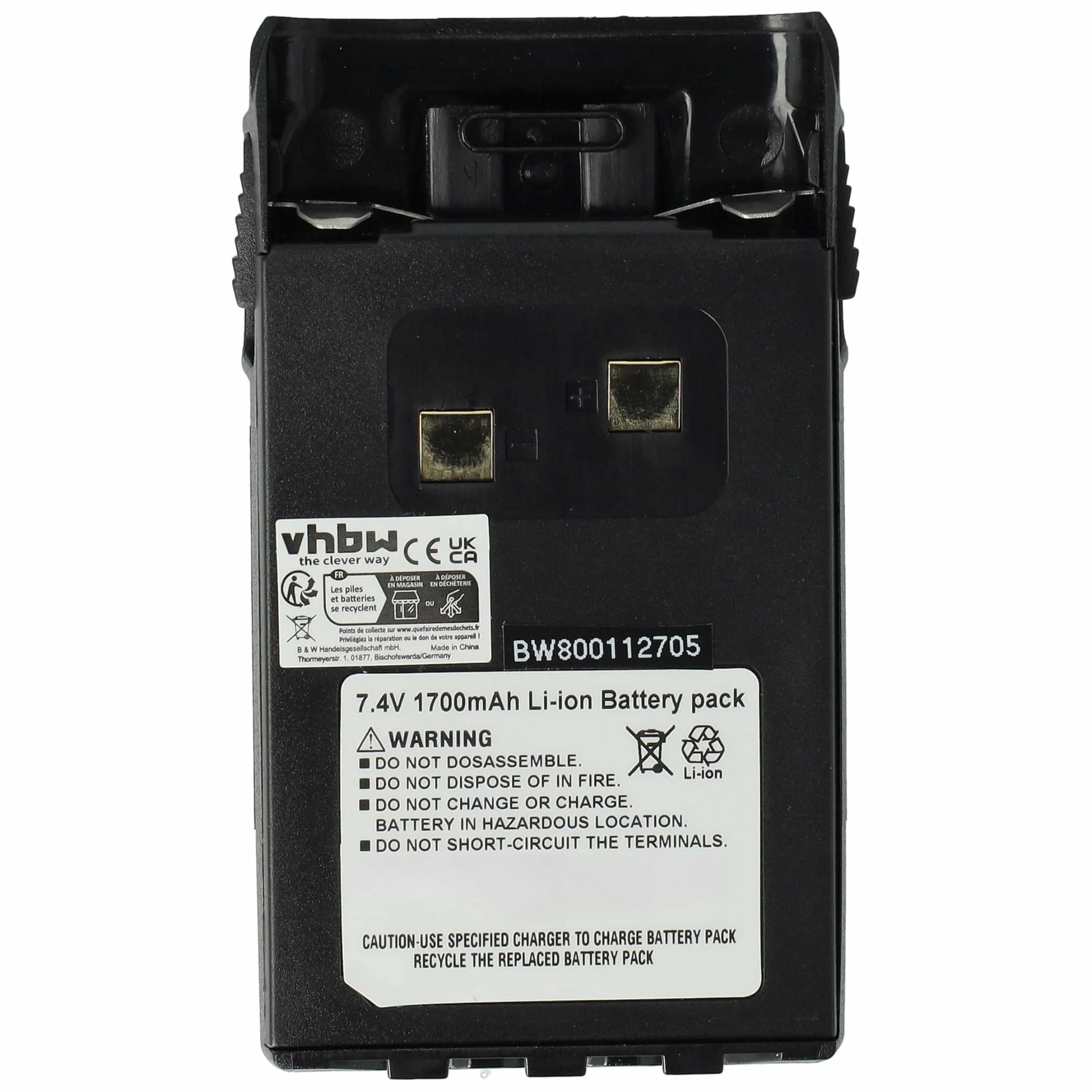 vhbw 1 x bateria kompatybilna z Wouxun KG-UVD1P, KG-UV6D, radio KG-UVD1 (1700mAh, 7,4V, Li-ion) + klips