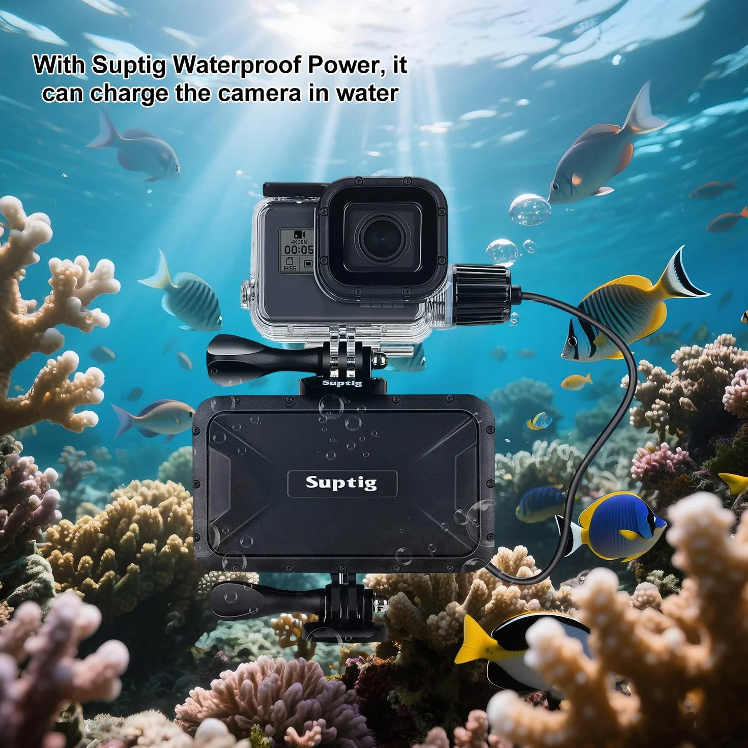 Suptig etui, wodoodporna obudowa, obudowa podwodna, etui do ładowania, obudowa do nurkowania kompatybilna z Gopro Hero 7 Black, Hero 6, Hero 5, Hero 2018 wodoodporny 164 stóp (50 metrów)