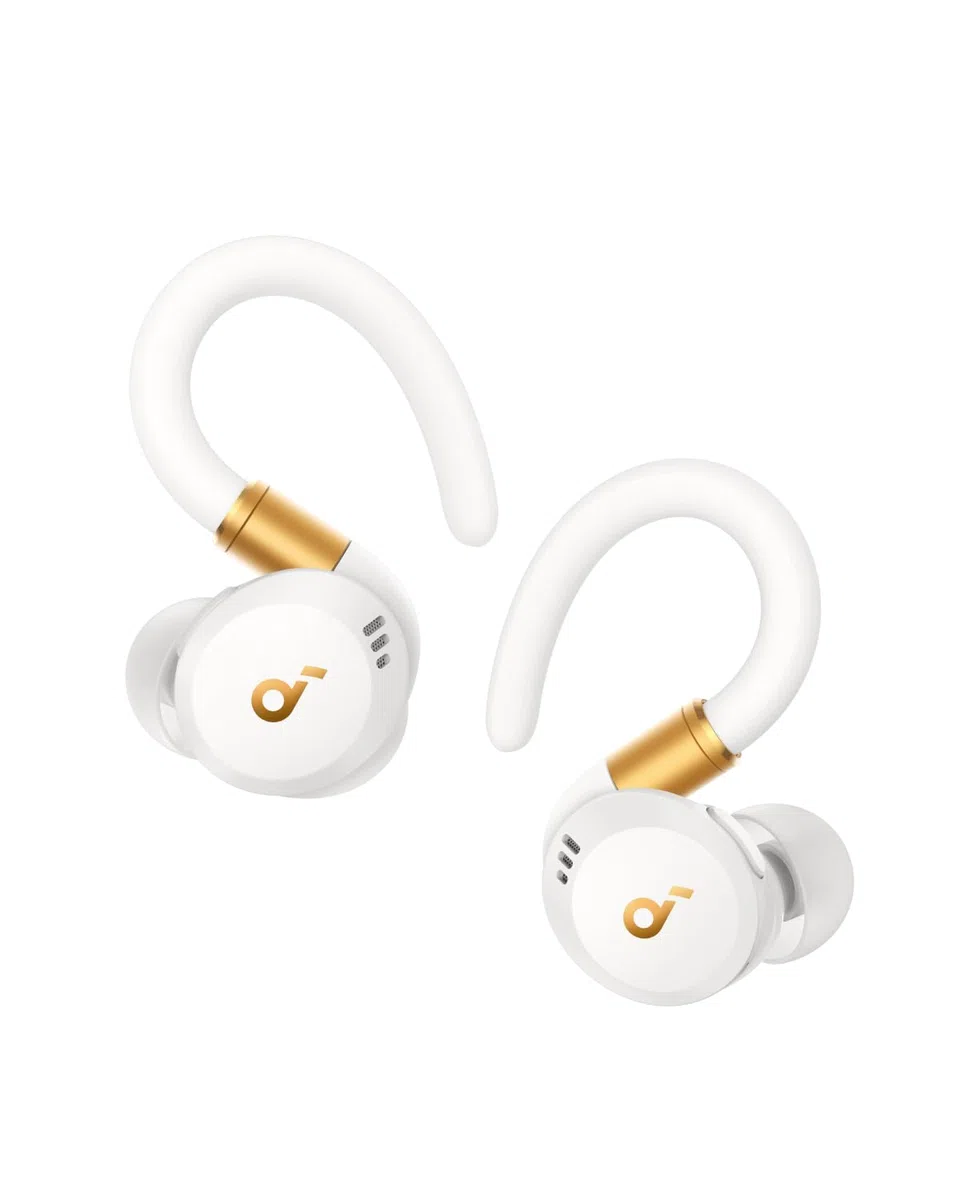 soundcore sportowe słuchawki douszne Sport X20(odnowiona) od Anker, bezprzew., obrotowe, wysuwane zaczepy na uszy, red. szumów, głębokie basy, wodoodp. IP68, odporne na pot i pył, 48 h odtwarzania