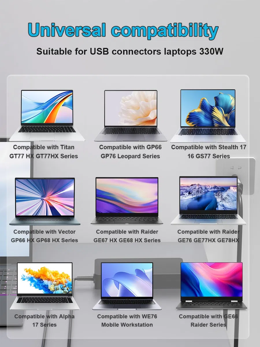 330W 280W 240W Zasilacz Kompatybilny z Msi Raider GE78HX GE77HX GE76 GE68HX GE67HX GE66 Vector GP78HX GP76HX GP77 GP68HX GP66HX GP66 Leopard, Msi GS77 WE76 GT77 Creator Pro Z16 X17 Z17 Laptop