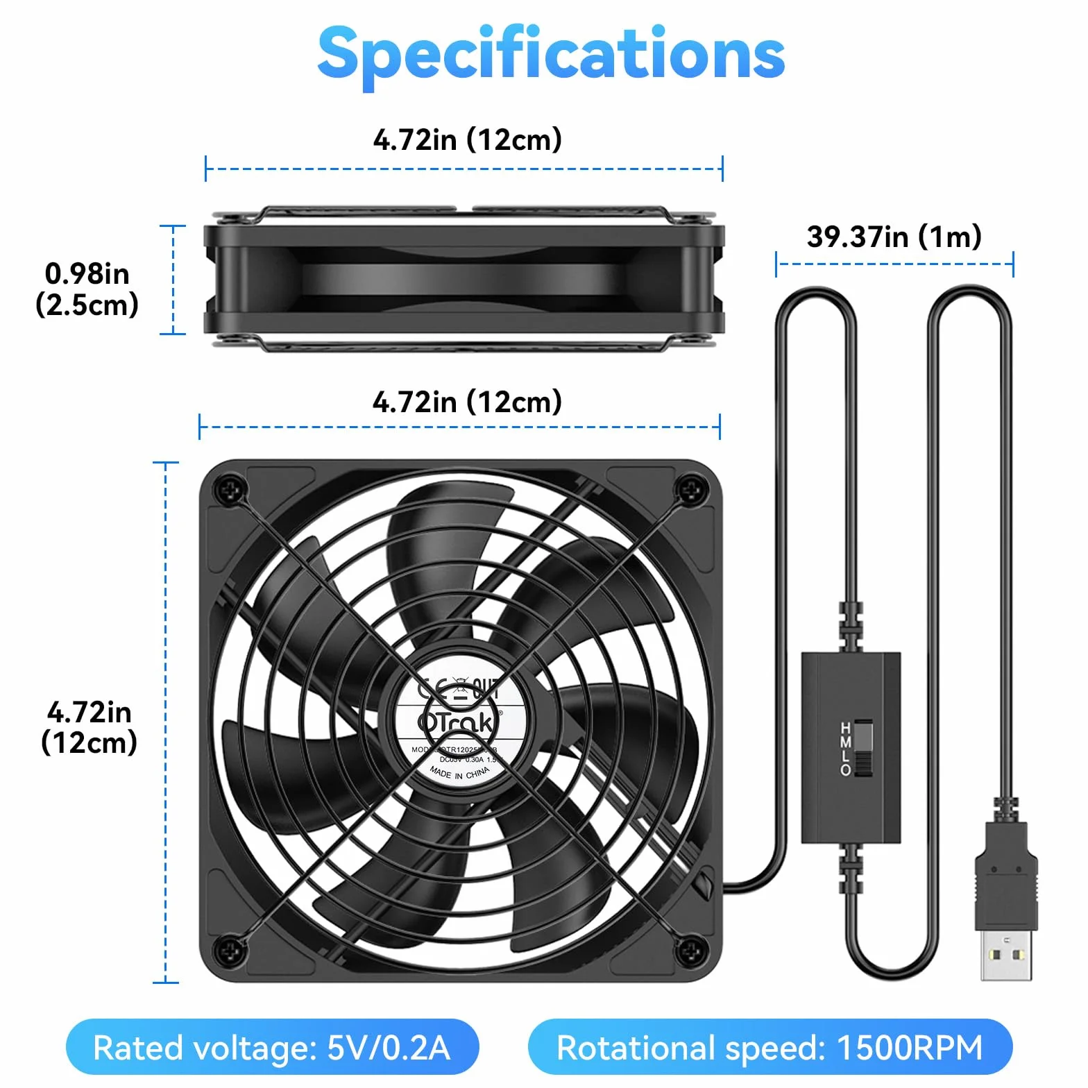 OTraki 120mm USB Wentylator z 3 regulowanymi prędkościami, Wentylator Przenośny PC Wentylator PC 5V, Wentylatory Chłodnicy Do Laptopa/TV Box PS5/PS4