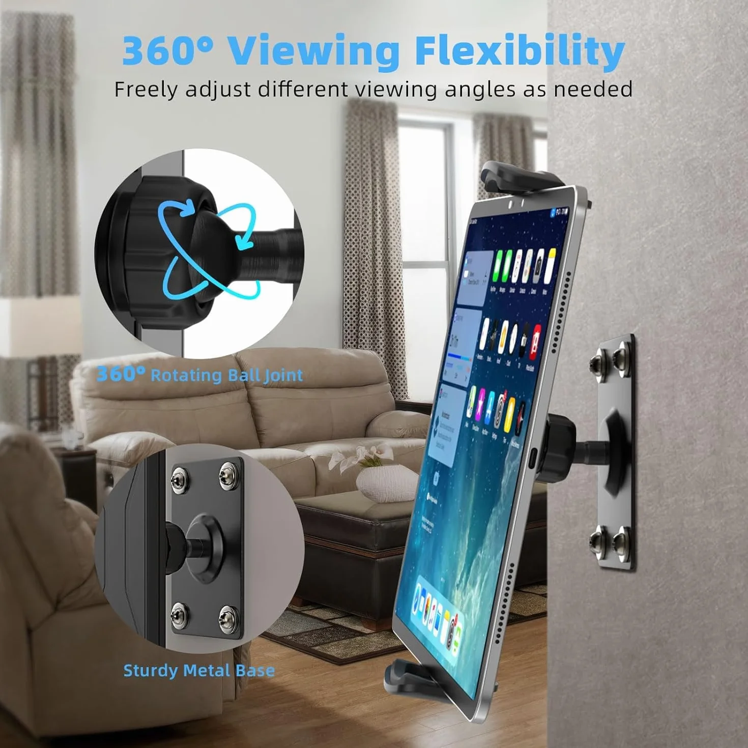 MoKo Regulowany uchwyt ścienny na tablet 360° 4,7-14 cali do iPada Galaxy Tab Kindle smartfonów