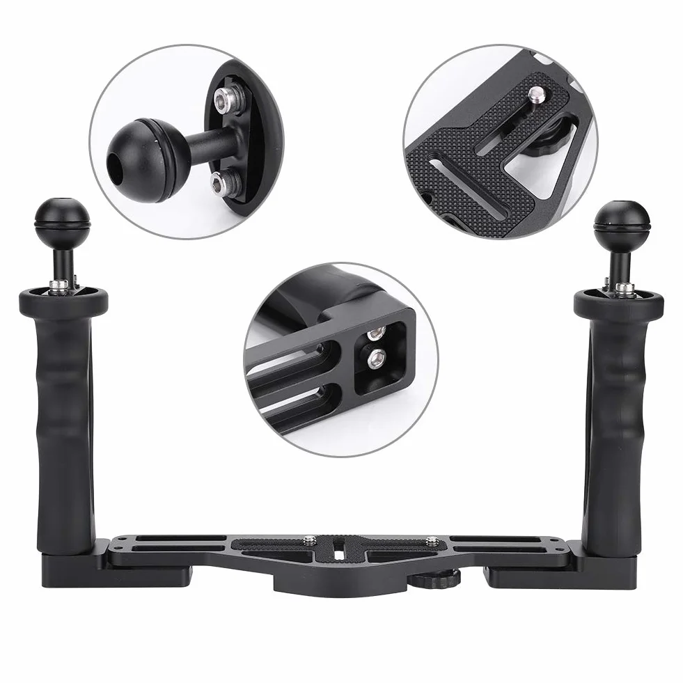 Zunate Kamera Podwójna Uchwyt Uchwyt Ergonomiczny Solidny Aluminiowy Taca do Podwodnego Systemu Fotografii Zestaw 2 Uchwytów Wymowa Taca połączeń Idealne do Nurkowania Fotografii