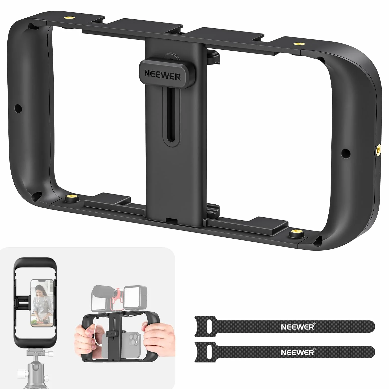 NEEWER Uchwyt na telefon komórkowy, klatka stabilizatora z akcesoriami i gwintem 1/4", kompatybilna z iPhone 14 Plus/Pro Max 13 Mini/Pro Max X XS Max XR Android