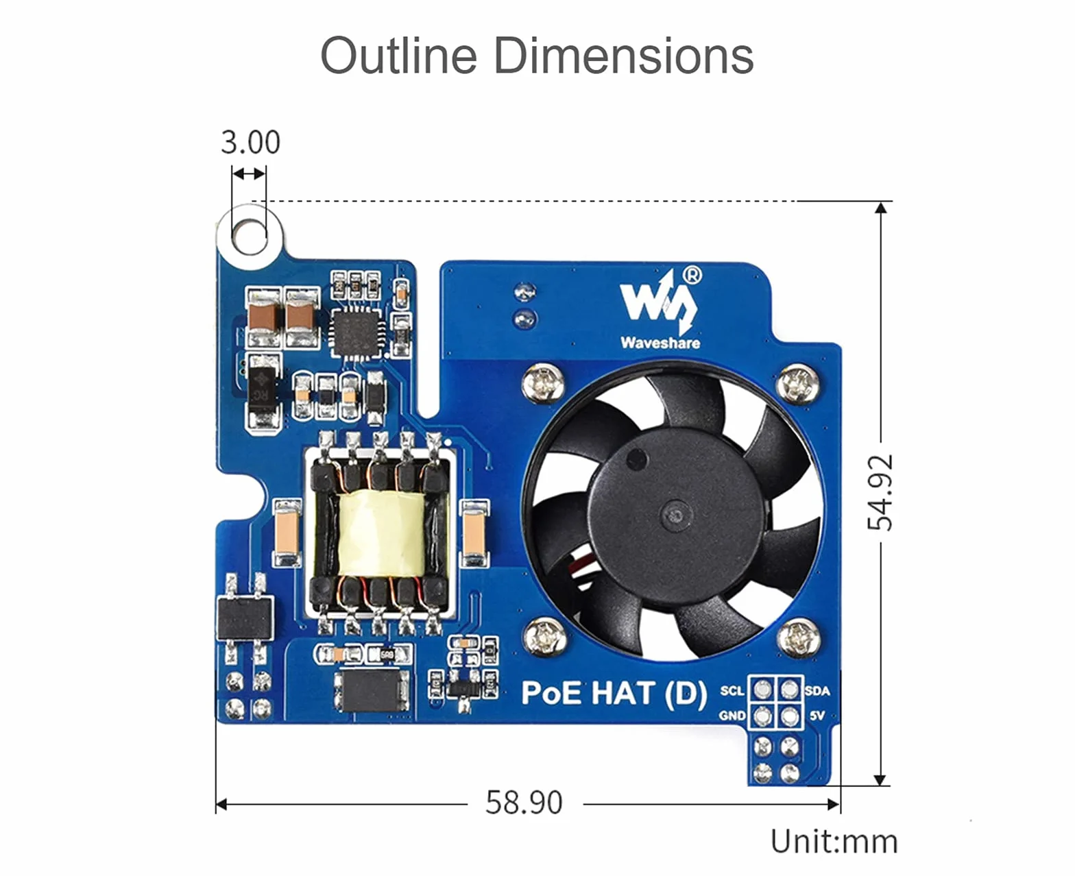 Waveshare PoE HAT (Power Over Ethernet) do Raspberry Pi 4B / 3B +, zgodność z IEEE 802.3af, wyjście DC 5 V 2,5 A, wentylator poE HAT, kompatybilny z oficjalną obudową Raspberry Pi 4B 3B+