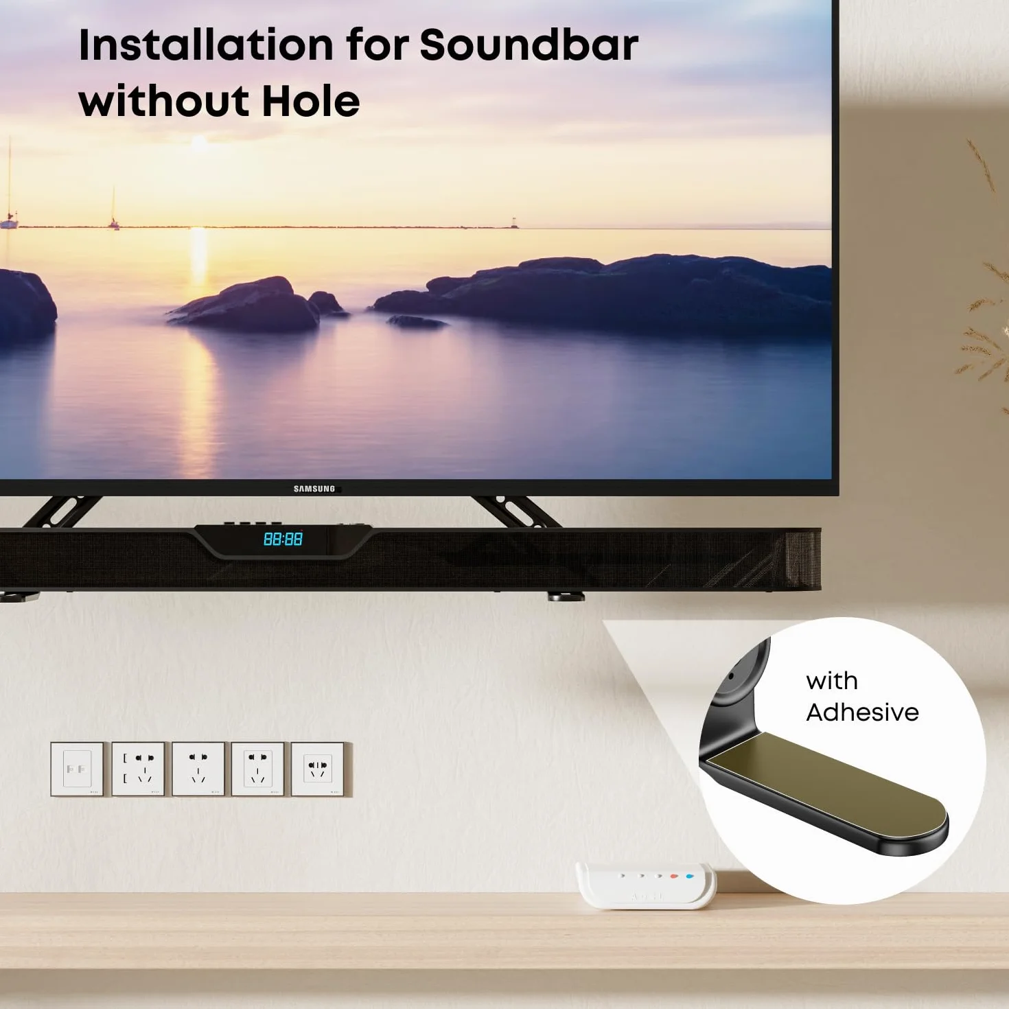 Uniwersalny uchwyt na soundbar do montażu pod lub nad telewizorem, pasuje do większości soundbarów do 15 kg, do maks. 90" TV, uchwyt soundbar na telewizorze bez wiercenia