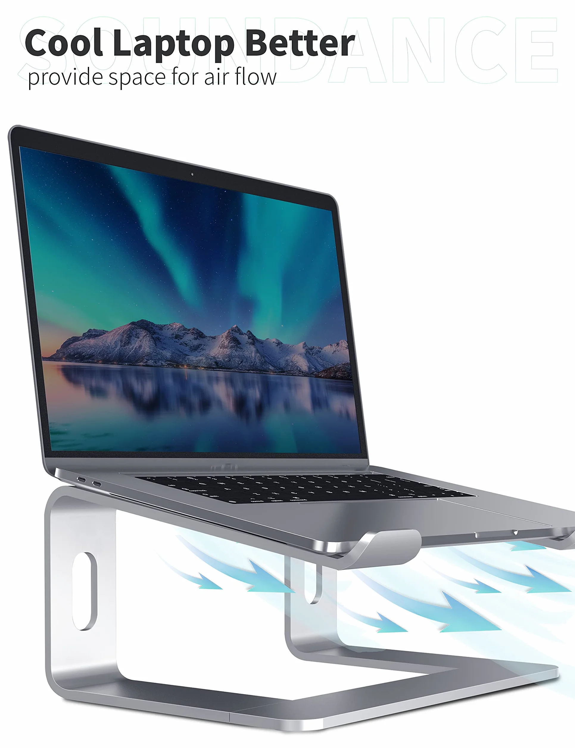 SOUNDANCE Aluminiowy stojak na laptopa na biurko kompatybilny z Mac MacBook Pro Air notebookiem Apple, przenośny uchwyt ergonomiczny podest metalowy do 10 do 15,6 cala komputera stacjonarnego, LS1