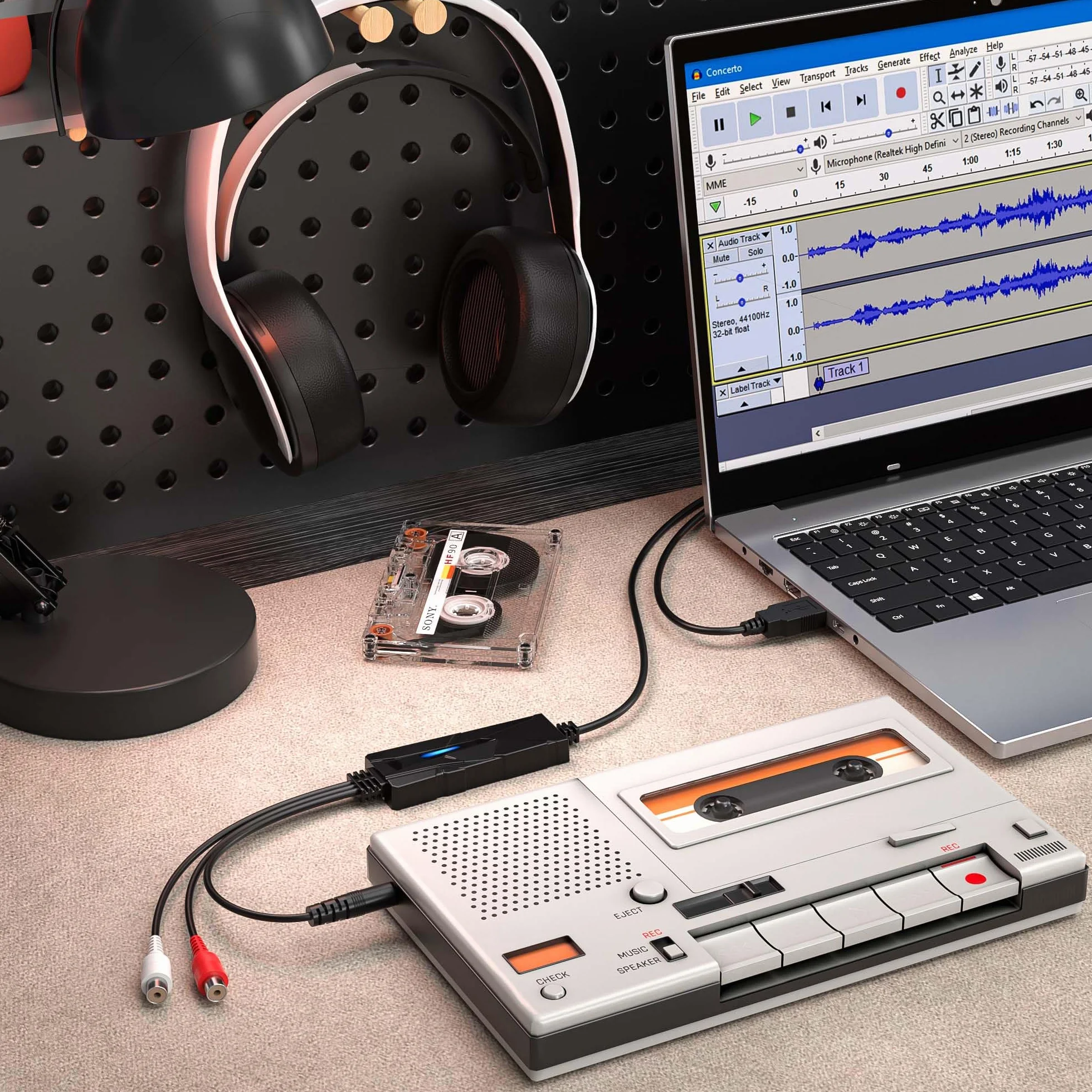 DriverGenius AudioXfer USB Audio Capture Device AV202-B for Cassette Vinyl MD via 3.5mm RCA PC Mac Linux