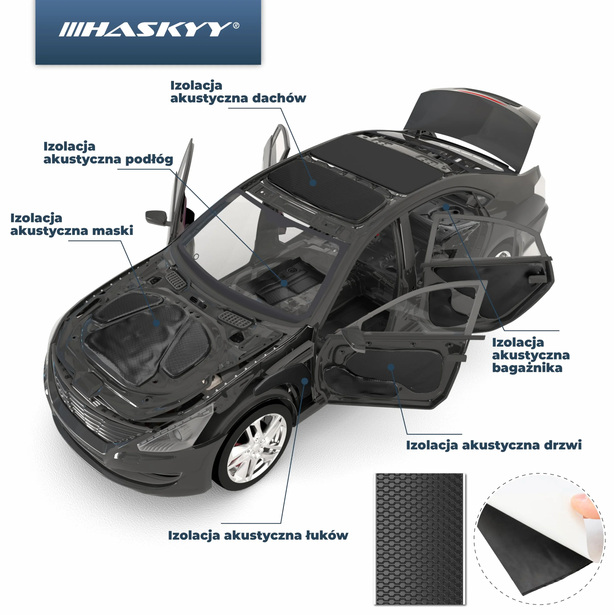 HASKYY Płyty aluminiowo-butylowe 2 mm 500 x 370 mm 1,11 m² czarna mata izolacyjna Anti Dröhn