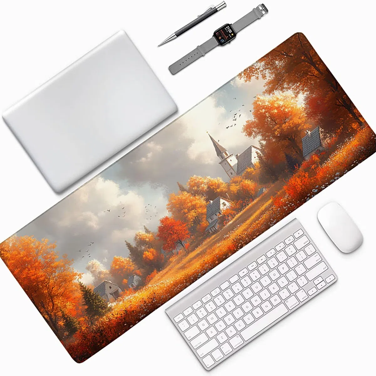 Podkładka pod mysz do gier kolor pomarańczowy podkładka pod mysz XXL 1200 x 600 x 3 mm, podkładka pod mysz z krajobrazem podkładka na biurko duże ze zszytymi krawędziami do akcesoriów PC do gier