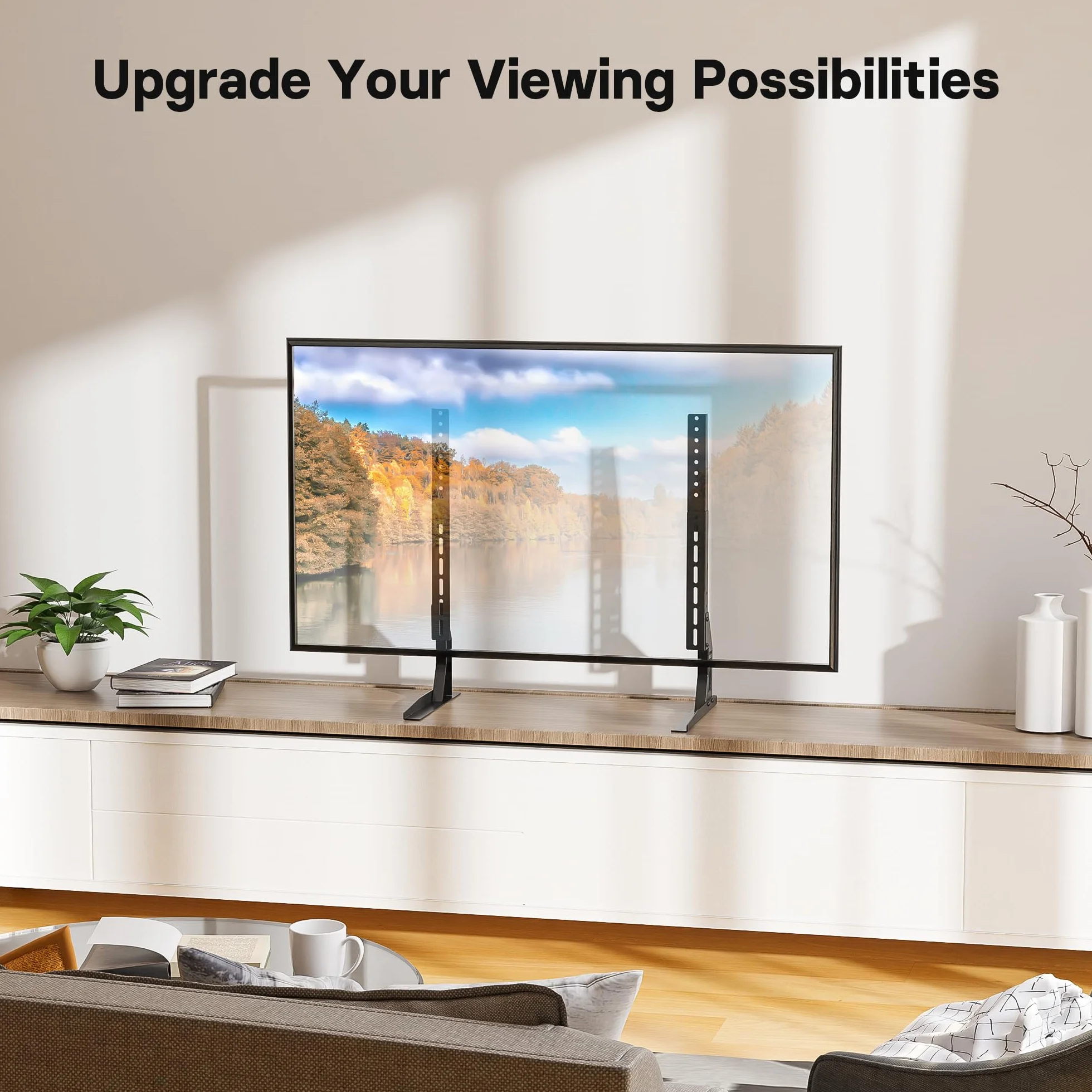 BONTEC Stojak TV 22-65 cali, Regulacja Wysokości 620-680 mm, 2 Opcje Instalacji, Wysoka Stabilność z Antypoślizgowymi Nóżkami, Kompatybilny z VESA 50x50-800x400 mm, Uniwersalny Uchwyt Telewizyjny