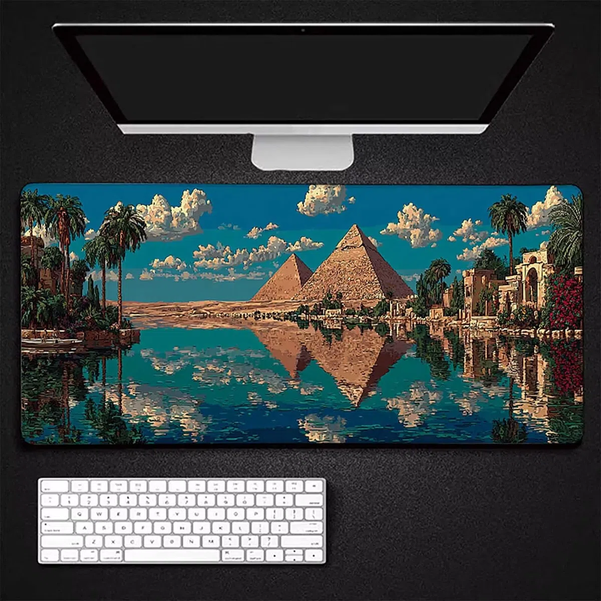 Podkładka pod mysz XXL 1500 x 800 x 3 mm, duża niebieska podkładka pod mysz do gier z motywem, podkładka pod mysz do gier w Egipcie na biurko do gier na PC, MacBook, laptop, poprawia dokładność i
