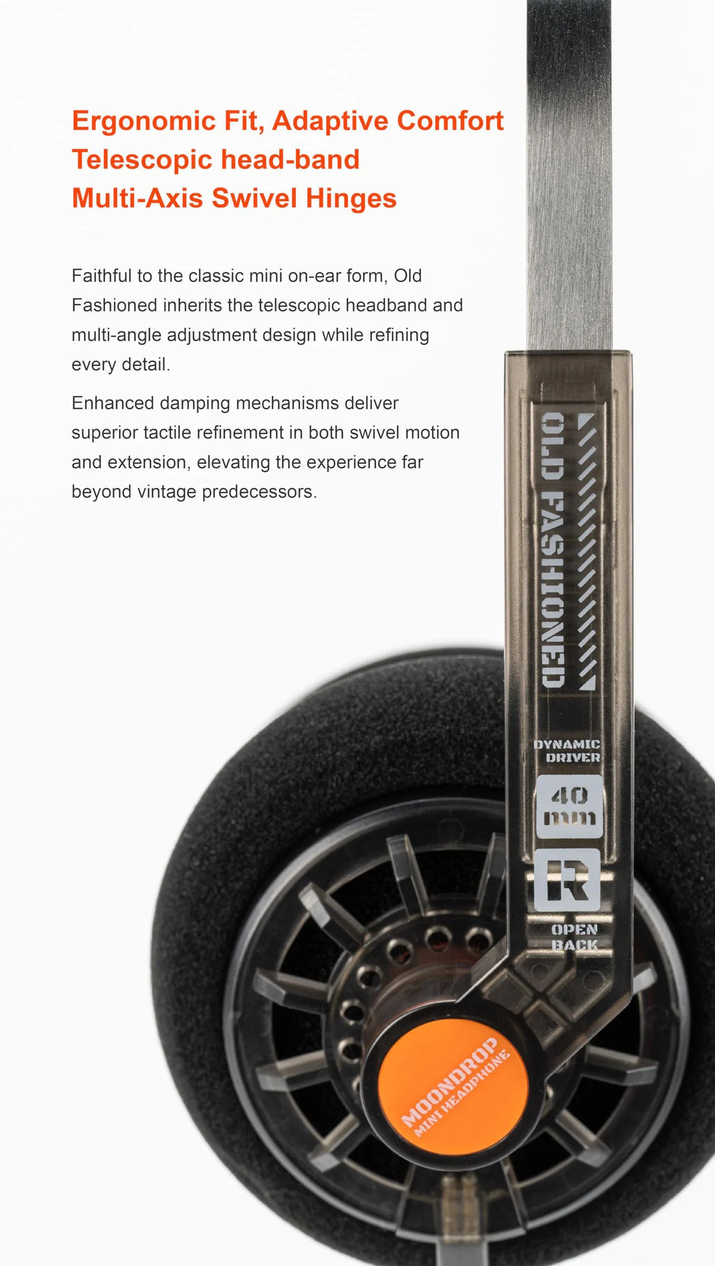 Moondrop Staromodne słuchawki nauszne 40 mm z kablem 0,78 mm 2-pinowym wtyczką 3,5 mm
