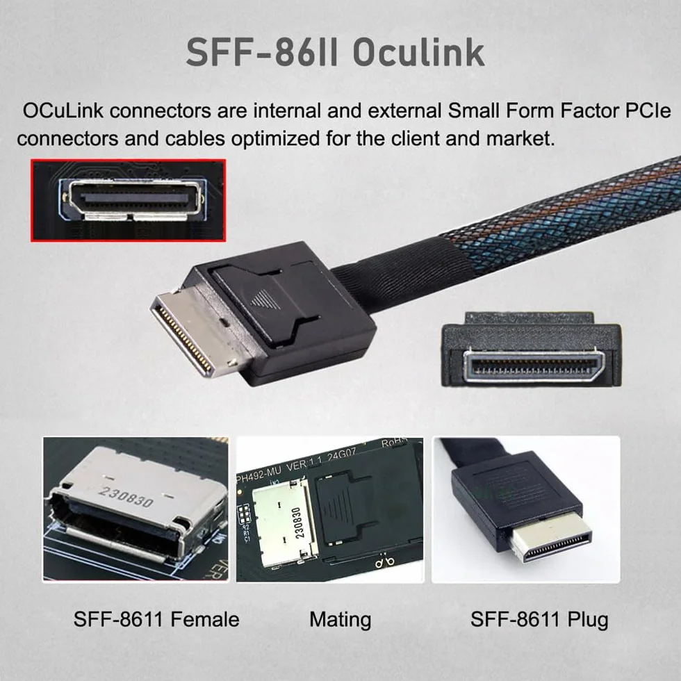 Kabel PCI-E 4.0 M.2 M-Key do Oculink SFF-8612 SFF-8611 30 cm do NVMe U.2 SSD eGPU