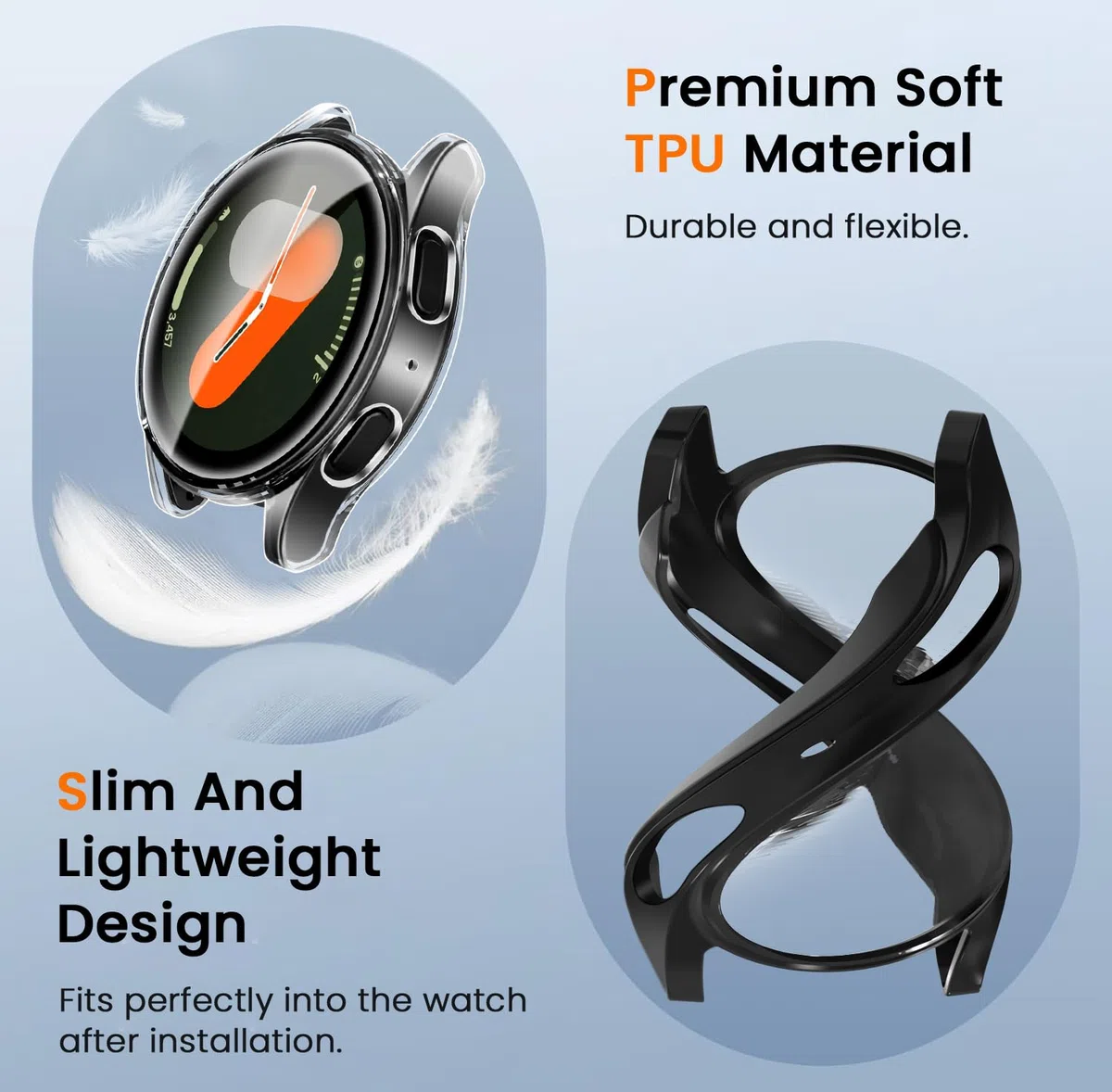 ivoler 3 sztuki etui z osłoną ekranu do Samsung Galaxy Watch 7 44 mm, pełne etui ochronne z miękkiego TPU cienkie, odporne na wstrząsy etui odporne na zarysowania (2 przezroczyste 1 czarne)