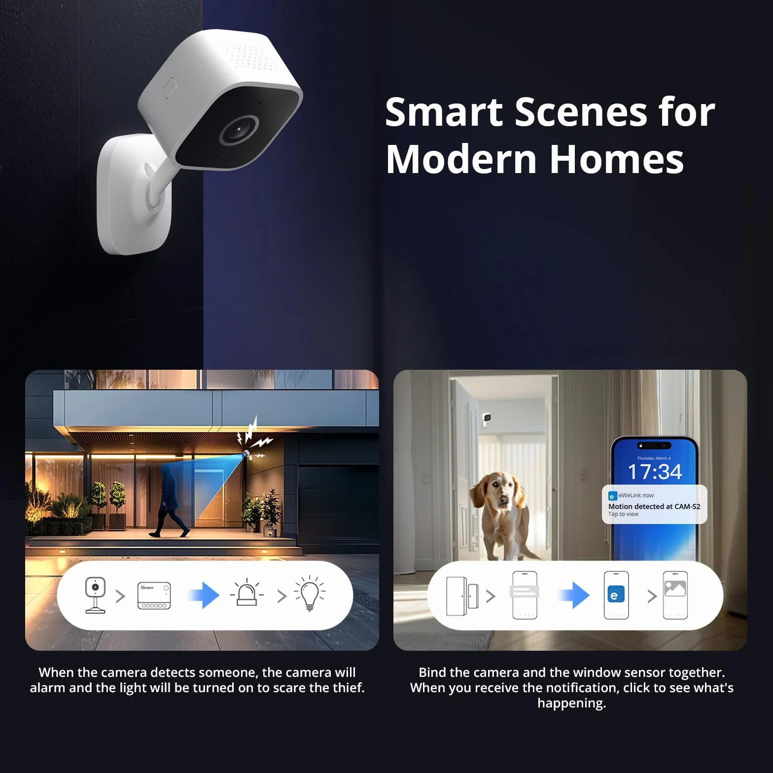 SONOFF CAM-S2 Inteligentna kamera WiFi 2,4 GHz 1080P HD noktowizor wykrywanie ciała dwukierunkowe audio