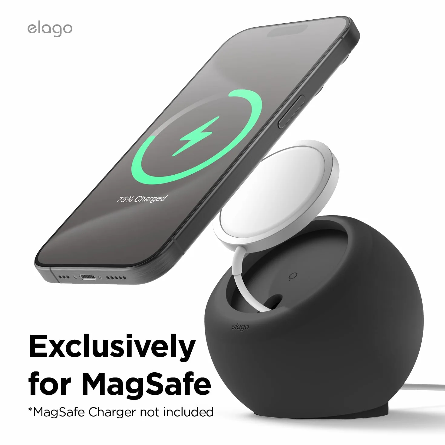 elago MS2 Stojak do ładowania Kompatybilny z ładowarką MagSafe, Silikonowy, Klasy Premium, do iPhone’a 15, 14, 13, 12 Seria, ładowarka Nie Jest Dołączona, Czarny