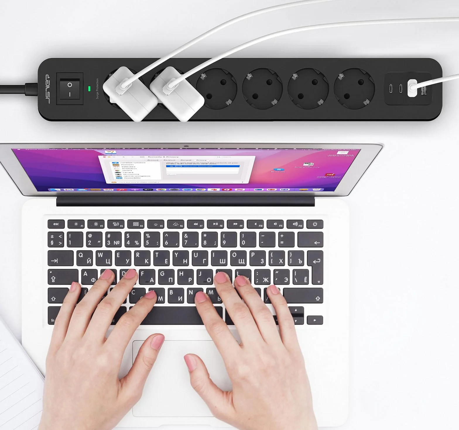 Listwa Zasilająca Surge Protector 6 Gniazd 4 Porty USB 5V3.4A 2M Czarna