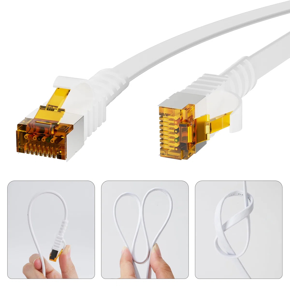 Płaski kabel Ethernet Cat7, 15 m, biały, do użytku na zewnątrz, 10 Gbit/s 600 MHz, POE, wytrzymały PCW + LLDPE, odporny na warunki atmosferyczne, bezpośrednie zakopanie, kabel sieciowy Cat 7