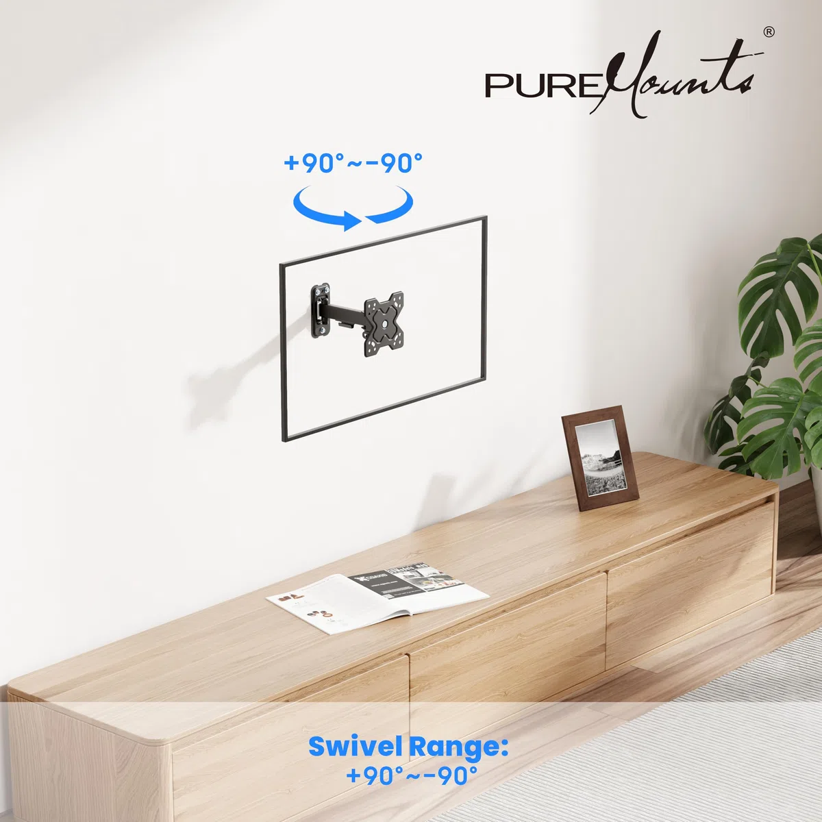 PureMounts Uchwyt ścienny do monitora telewizora, uniwersalny uchwyt z możliwością pochylenia i obrotu, maks. VESA 100 x 100 mm, do monitorów telewizyjnych 13-32 cali do 20 kg, czarny