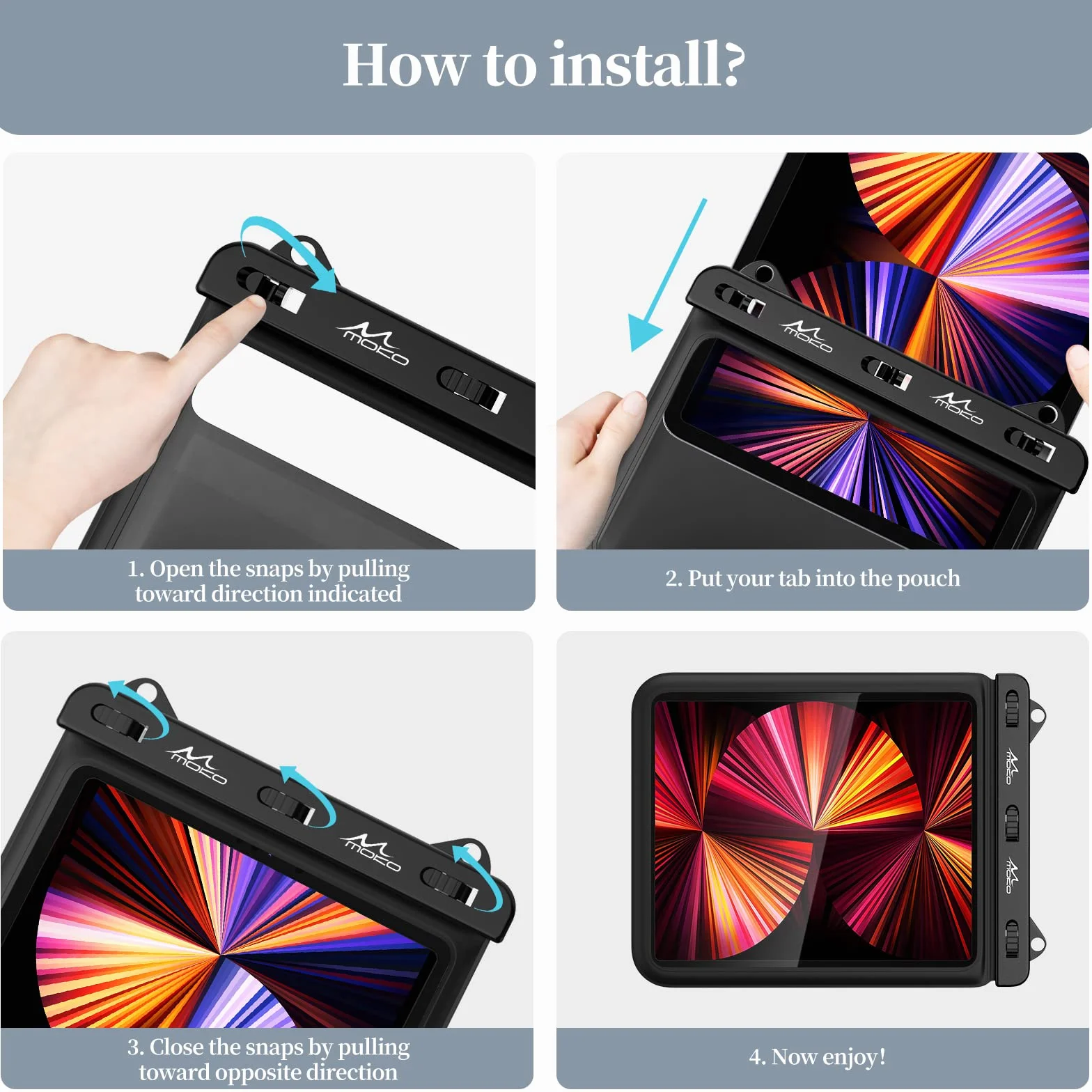 MoKo Waterproof Tablet Pouch Holder Dry Bag for Bathroom and Kitchen - Stand Case Compatible with iPad 9, Air 5, Pro 11, 10.2, Galaxy Tab S6/S7, A 10.1, S 10.5, Fire HD 10