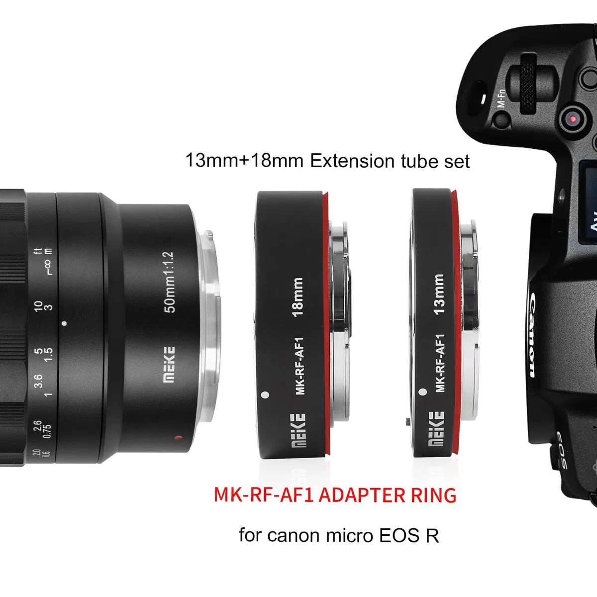 Meike MK-RF-AF1 13 mm + 18 mm metalowy AF pełna ramka makro przedłużający rurkę adapter zestaw pierścieni do aparatów Canon EOS-R serii Canon RF Mount Cameras EOS-R EOS-RP