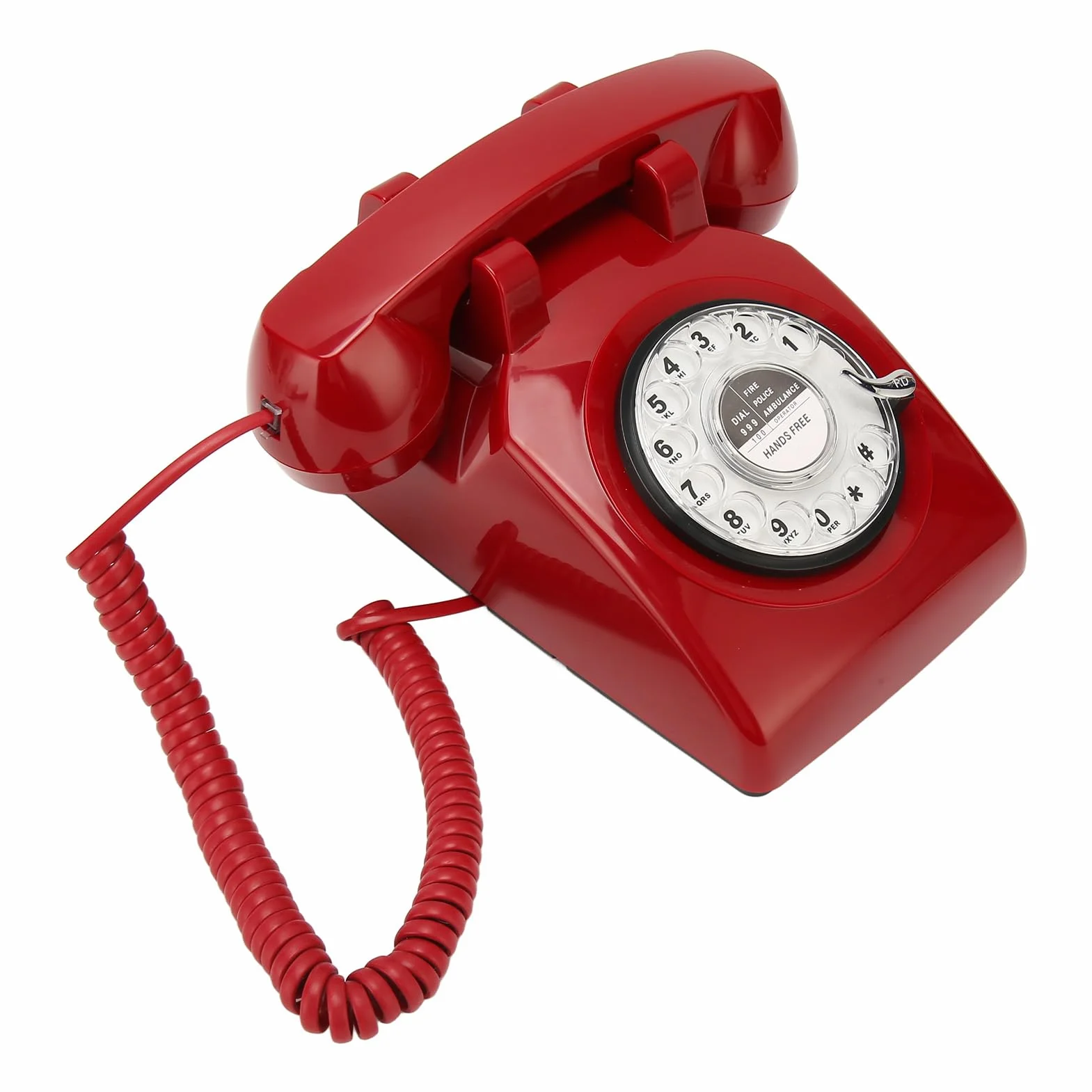 Generic Obrotowy Telefon w Stylu Vintage Elegancki Telefon Biurkowy w Stylu Retro z Mechanicznym Dzwonkiem do Domowego Hotelu Biurowego (czerwony)