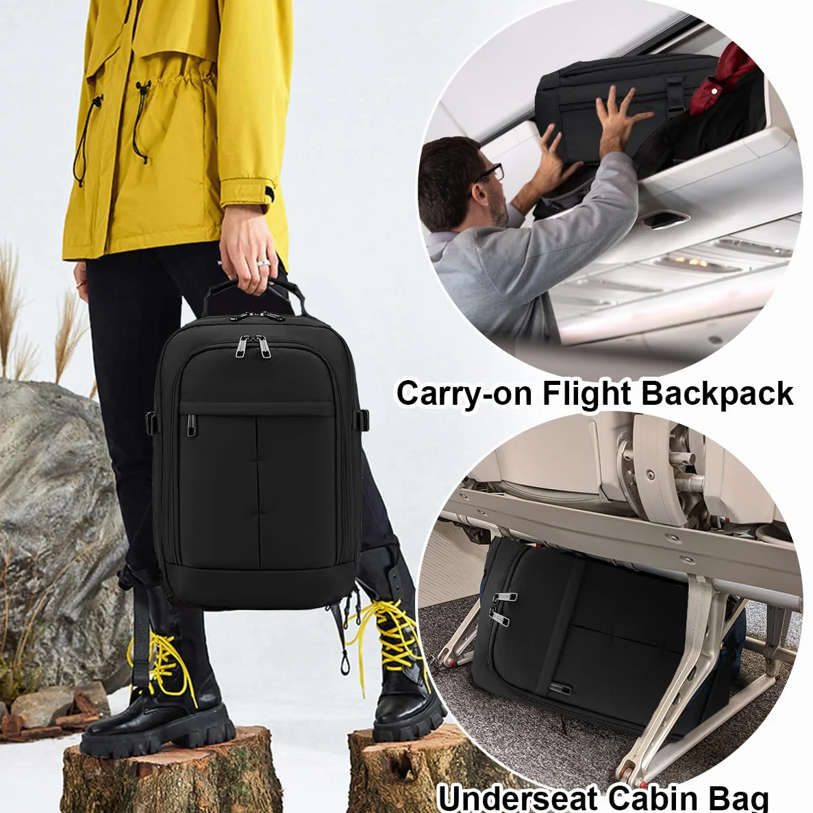 SPAHER Torba kabinowa dla linii Ryanair, 40 x 20 x 25 cm, bagaż podręczny, plecak na laptopa 15,6 cala, zatwierdzony, podróżny, torba na laptopa, torba na ramię, torba lotnicza, USB, 20 l, Czarny
