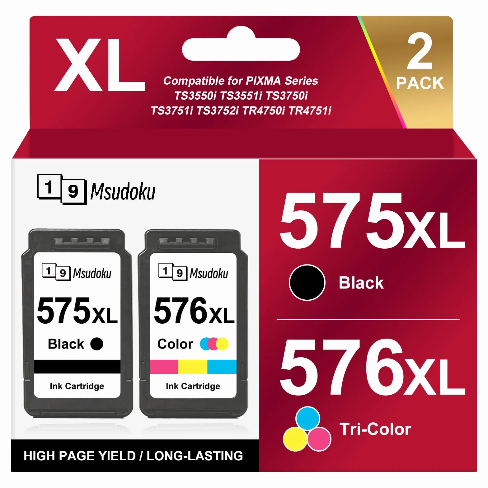 PG-575XL CL-576XL Wkłady do drukarek PG-540 CL-541 Kompatybilny z wkładami do drukarek Canon 575 576 XL do Canon PIXMA TS3750i TS3550i TS3551i TS3751i TS3752i TR4750i TR4751i (1 czarny 1 kolorowy)