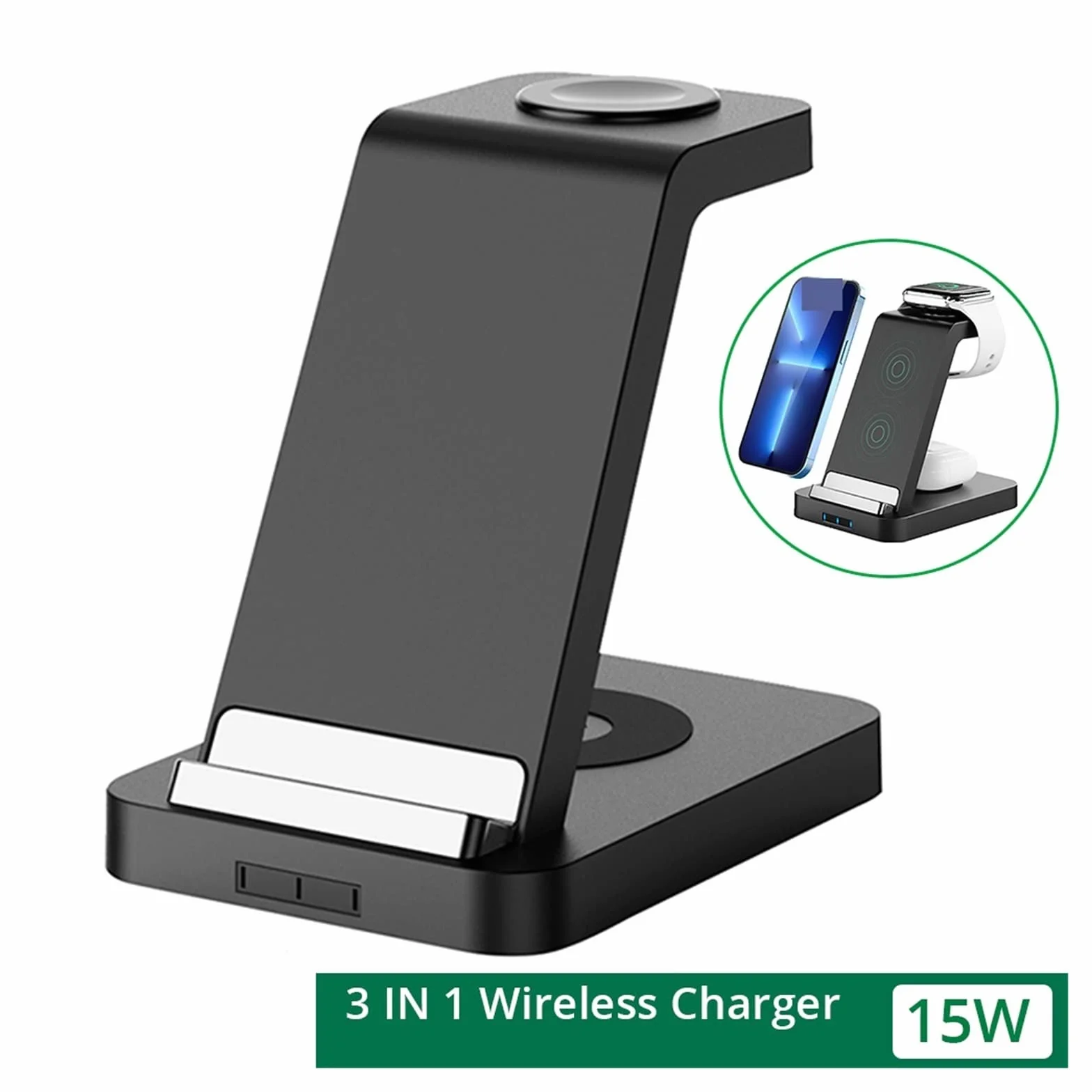 Bezprzewodowa ładowarka magnetyczna Bezprzewodowa stacja ładująca 3 w 1 do telefonu Szybka bezprzewodowa ładowarka 15 W do zegarka słuchawkowego, bezprzewodowa stacja ładująca na telefon, zegarek, słu