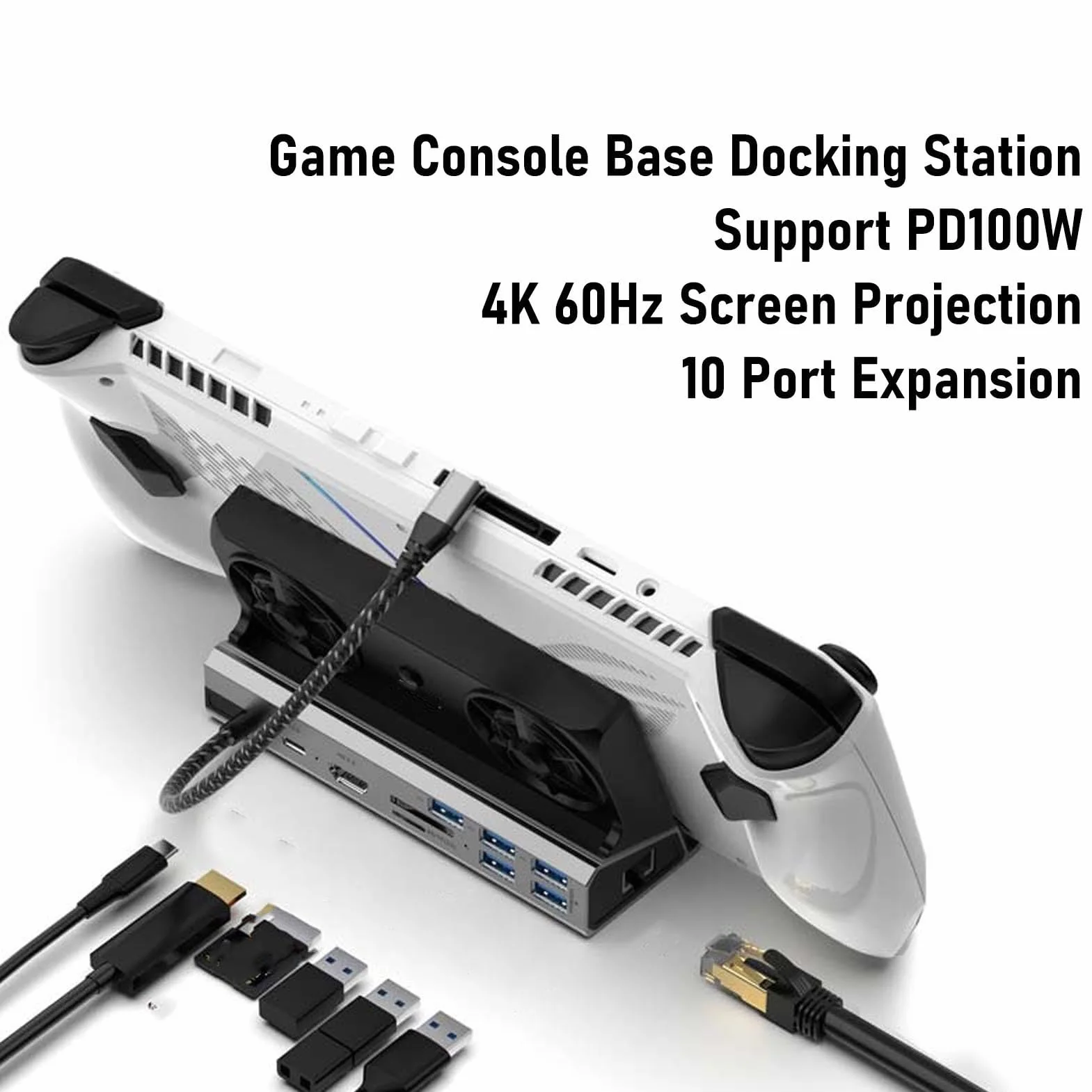 Fockety Stacja dokująca do Steam Deck/ROG Ally/Legion Go/MSIClaw, 10 w 1 Steam Deck Dock z HDMI 4K@60Hz, gigabitowym Ethernetem 1000 Mb/s, 2 portami USB 3.0, ładowaniem 100 W