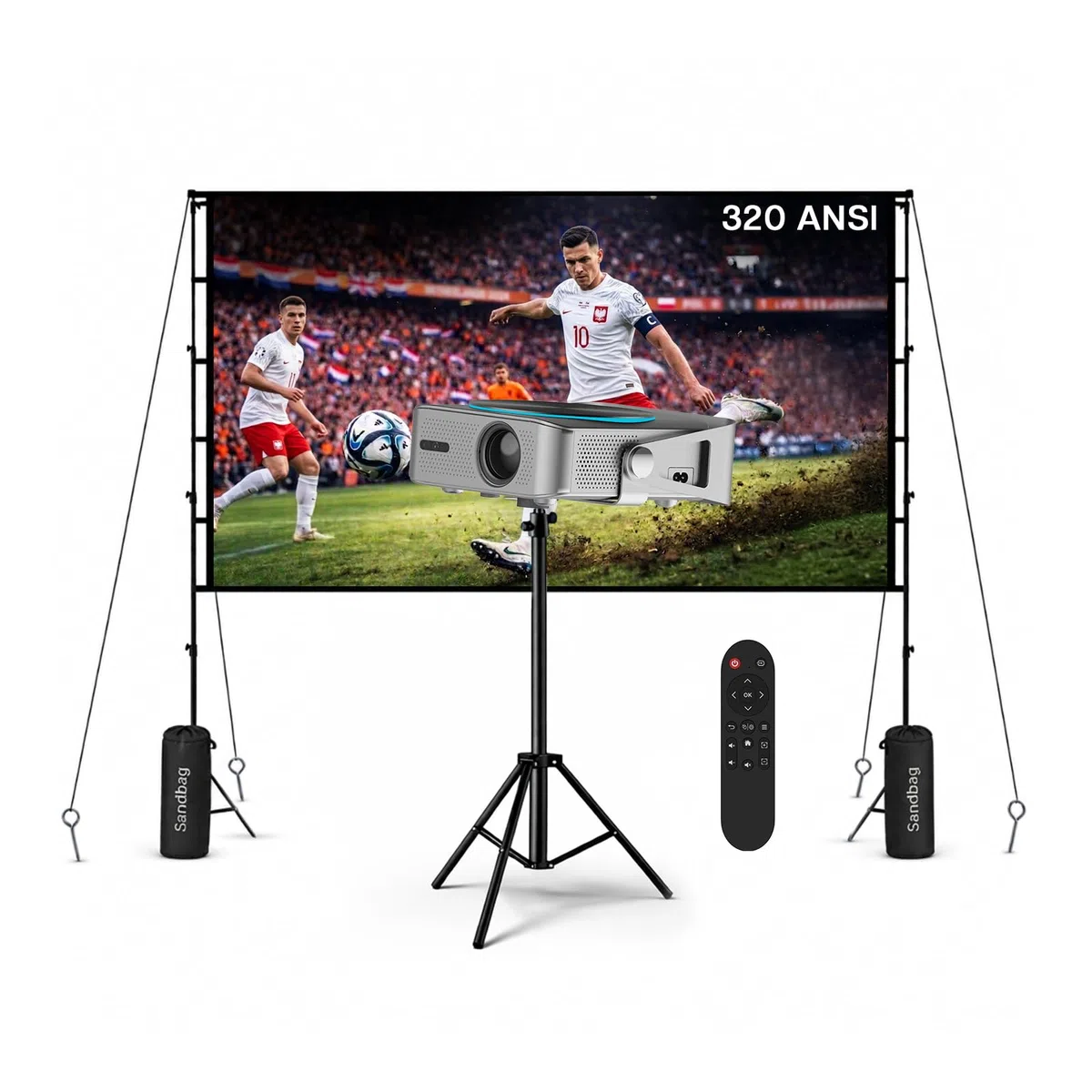 Projektor 4K z WiFi i Bluetooth, 100” Ekran Projekcyjny i Stojak od MMOBIEL – Native 1080P, 320 ANSI, Obsługa 4K, Automatyczna Korekcja Keystone, 200 Cali – Do HDMI, USB, iOS & Android