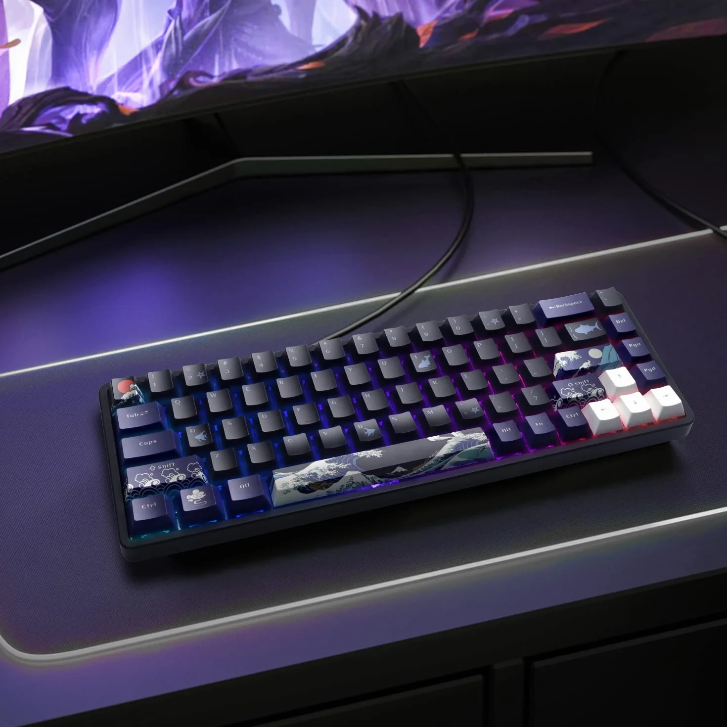 Nasadki klawiszy PBT 60 procent, Great Wave Off Kanagawa japońskie nasadki klawiszy, niestandardowy zestaw nasadek klawiszy DYE-Sub, nasadki klawiszy z profilem Cherry do 61/64/66/68 Cherry Gateron MX