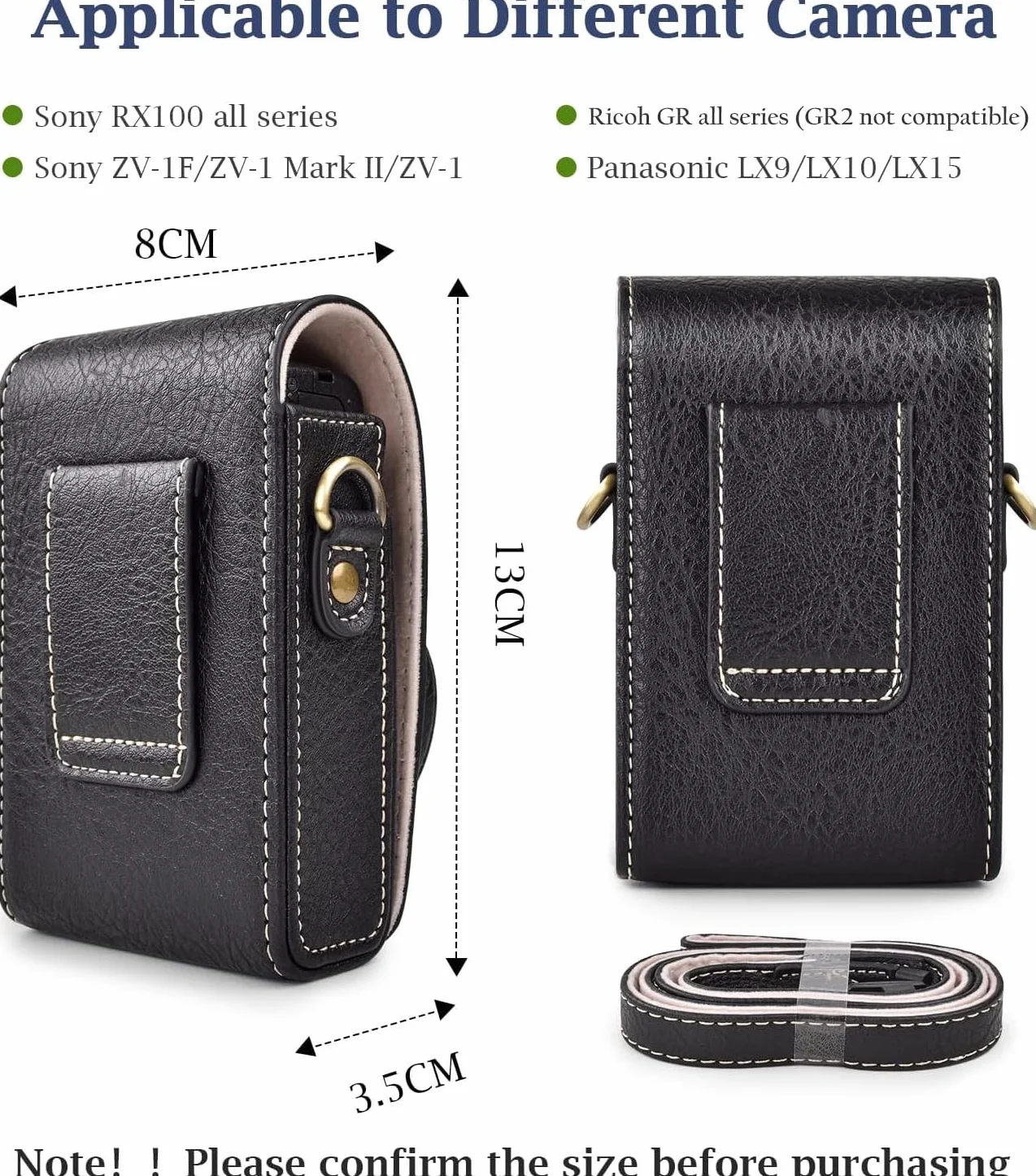 Rieibi Etui na aparat Sony RX100 Series – skórzane etui retro do GR IIIx/GR III/Sony RX100 II III IV V VI VII, Tekstura czarna, Nowa wersja