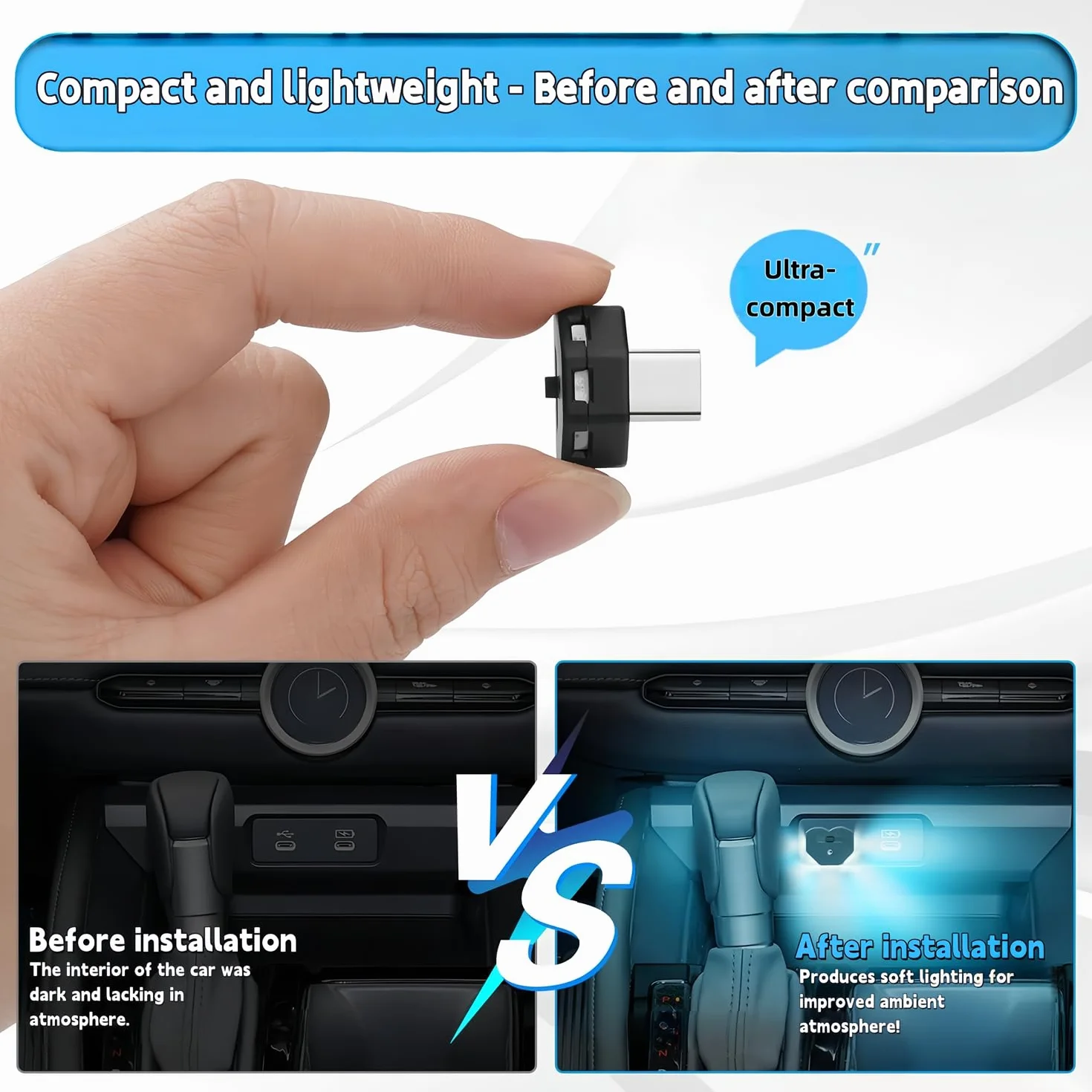 2 sztuki oświetlenia USB typu C, 8 kolorów, RGB, mini USB, światło LED z ustawieniem trybu, oświetlenie wewnętrzne USB do samochodu, laptopa, sypialni i na kemping