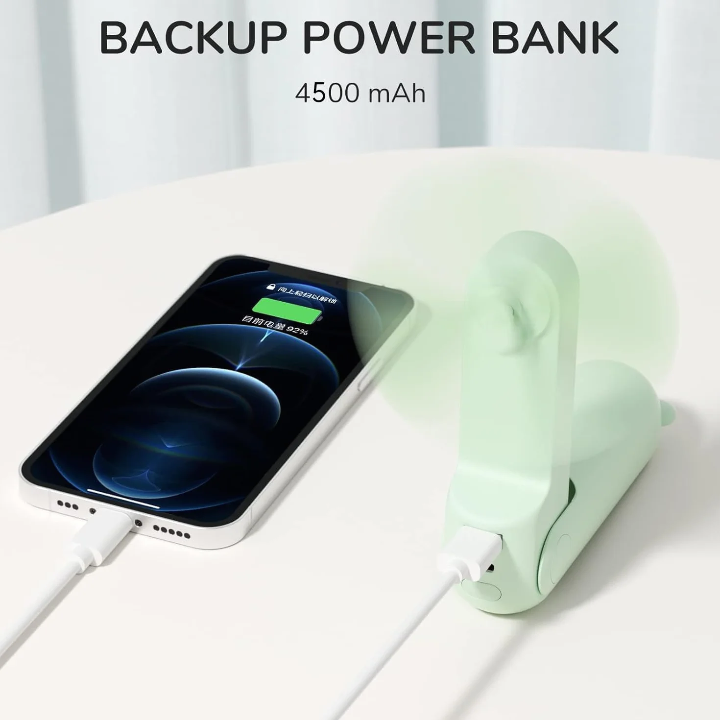 Przenośny Wentylator 4800 mAh 46h Bateryjny USB 3 Prędkości Zielony