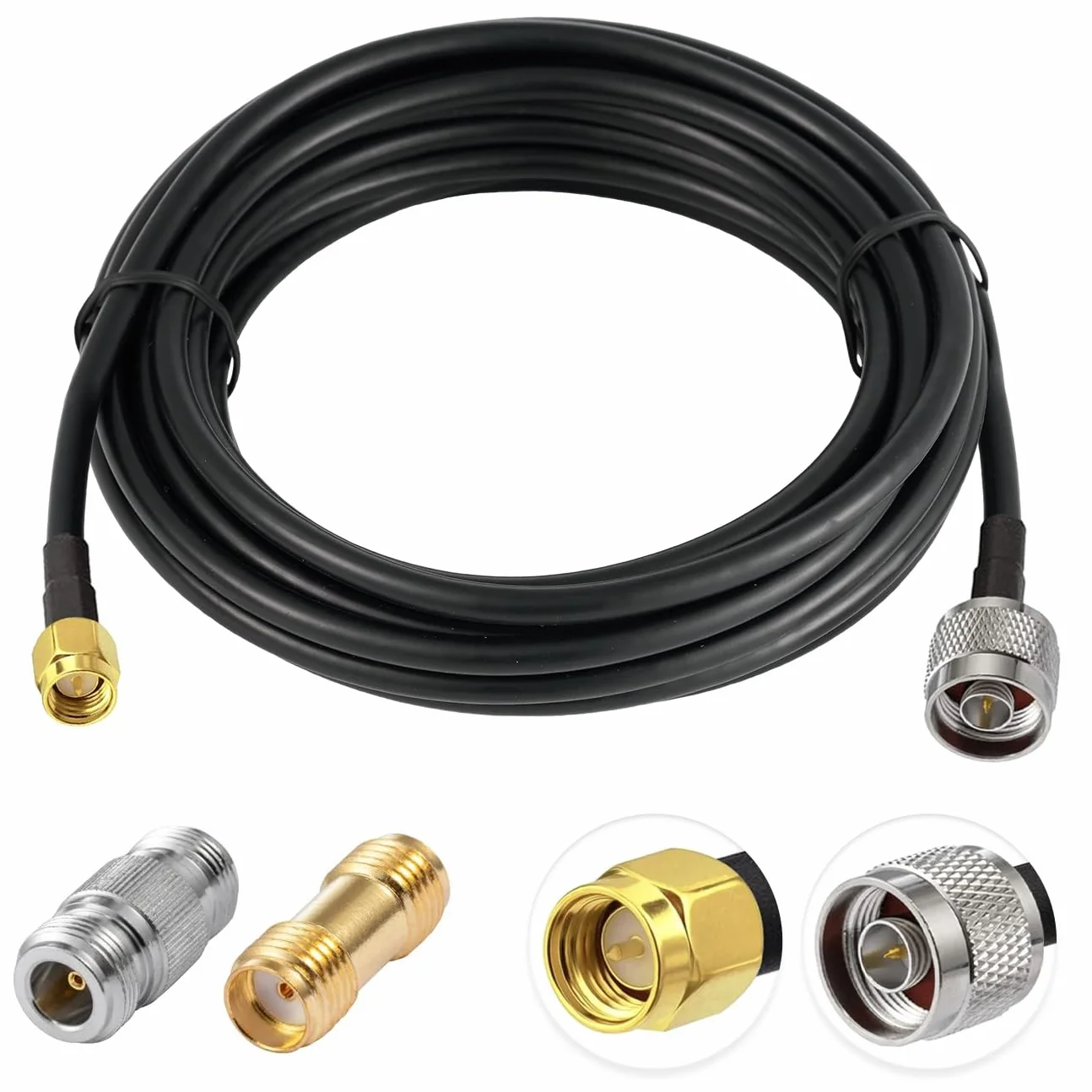 Vecys N do SMA Jumper N Męski na SMA Męski Kabel Koncentryczny o Niskich Stratach RG58 16.4FT/5M + 2PCS Zestaw Adapterów do 3G 4G 5G LTE Antena Ham Radio GPS WiFi