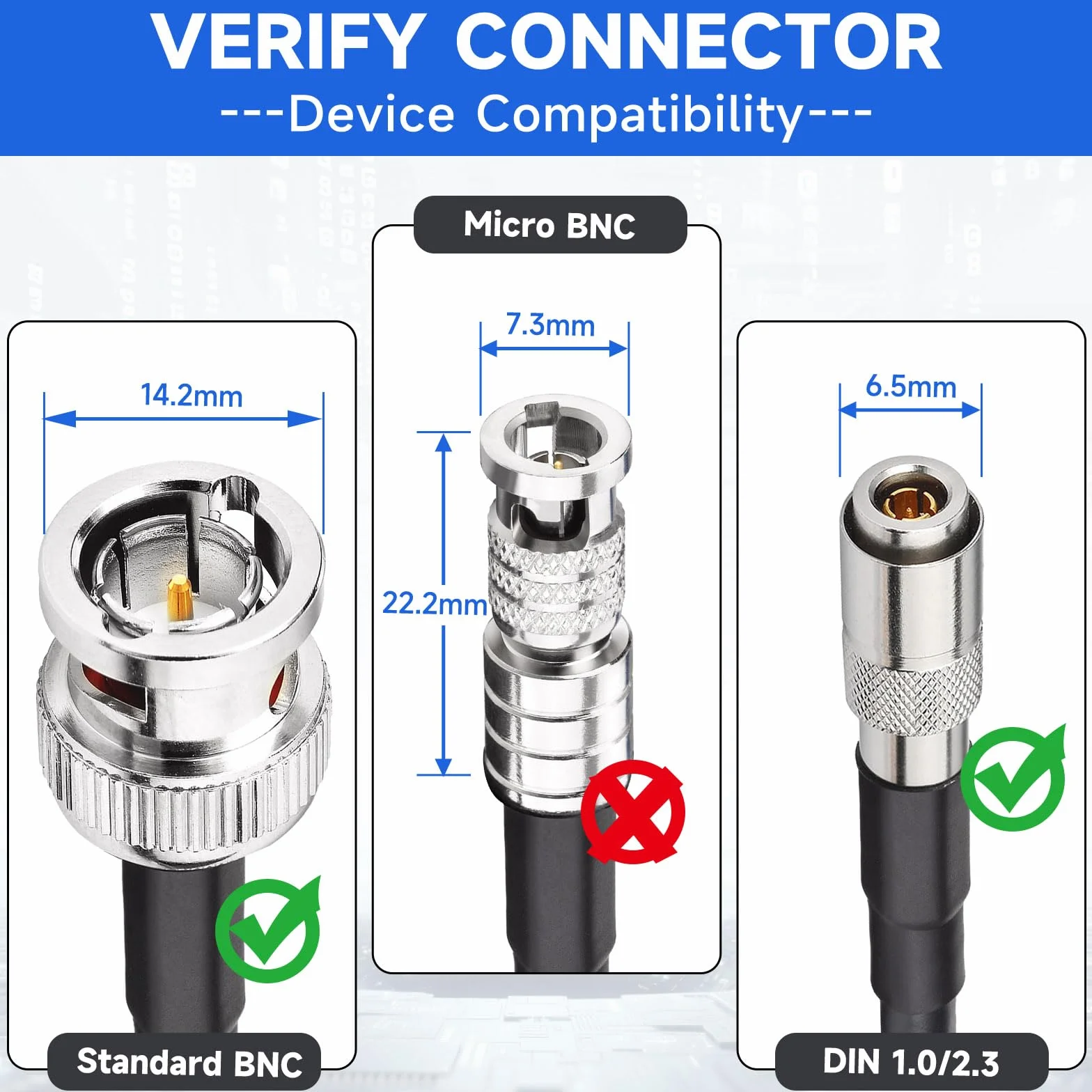 Superbat Kabel SDI 2,3 m DIN 1,0/2,3 męski do BNC Męski kabel Belden 1855A 75 omów 3G/6G/12G HD-SDI Niski stratny cyfrowy kabel wideo do kamery wideo, monitora wideo Assist 4K (2 sztuki)