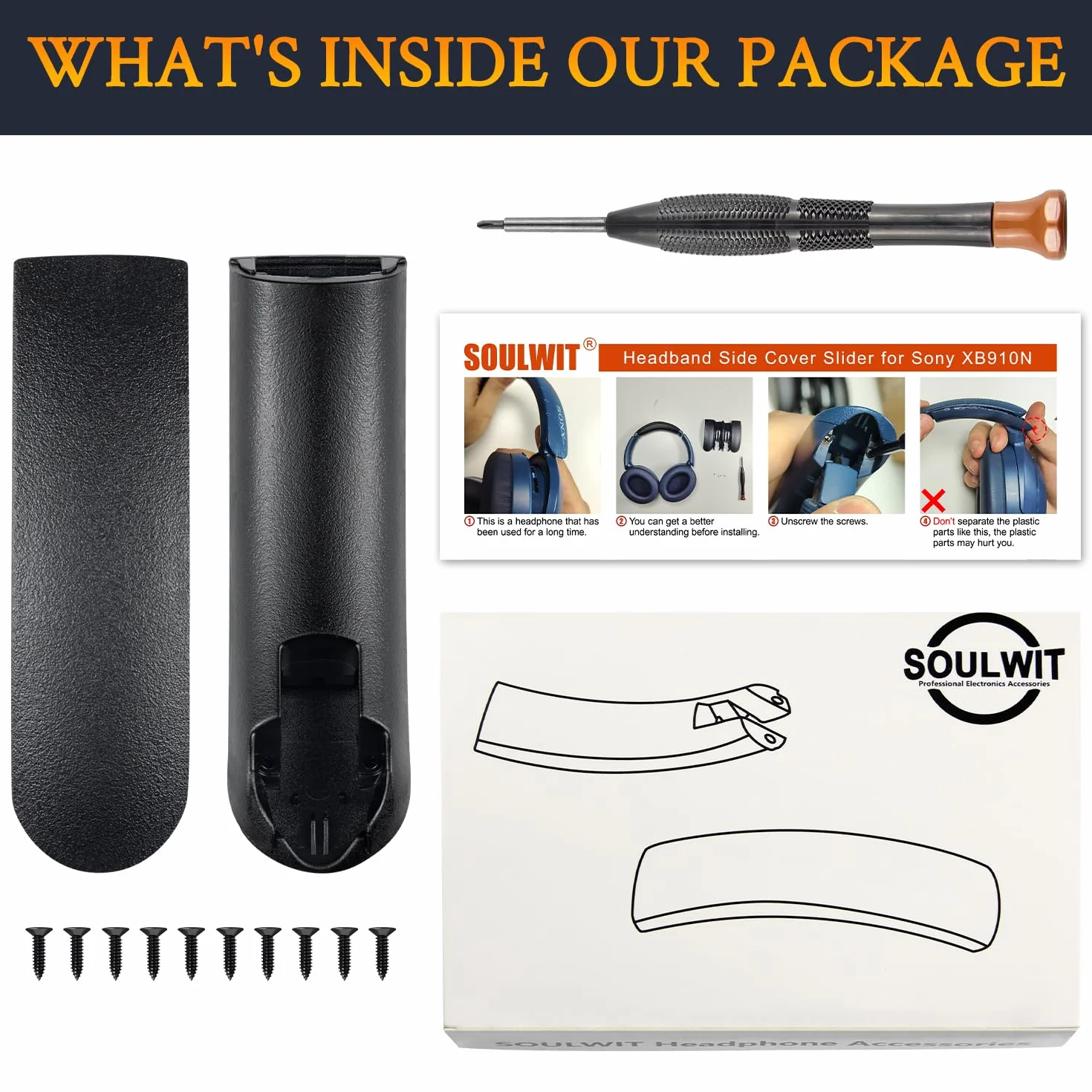 SOULWIT Boczna osłona pałąka na głowę Suwak zewnętrzny i wewnętrzny do Sony WH-XB910, XB910N Extra Bass z redukcją szumów (nie pasują do WH-XB900N) słuchawek, zestaw akcesoriów naprawczych