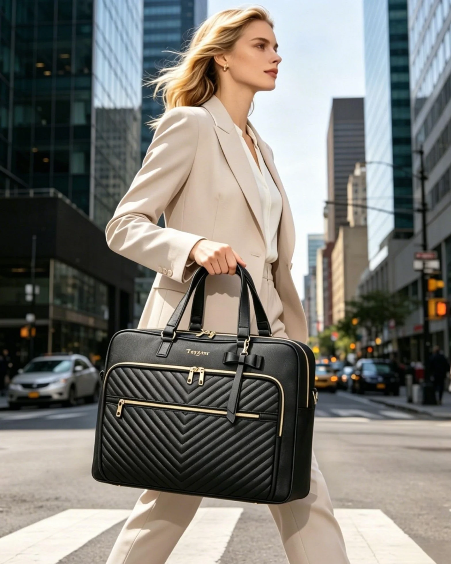 Taygeer Torba Na Laptopa Dla Kobiet 17 Cali, Torba Na Laptopa, Wodoodporna Skórzana Torba Na Ramię, Duża Pikowana Torba Typu Cabrio Do Biura, Pracy, Szkoły, Czarna
