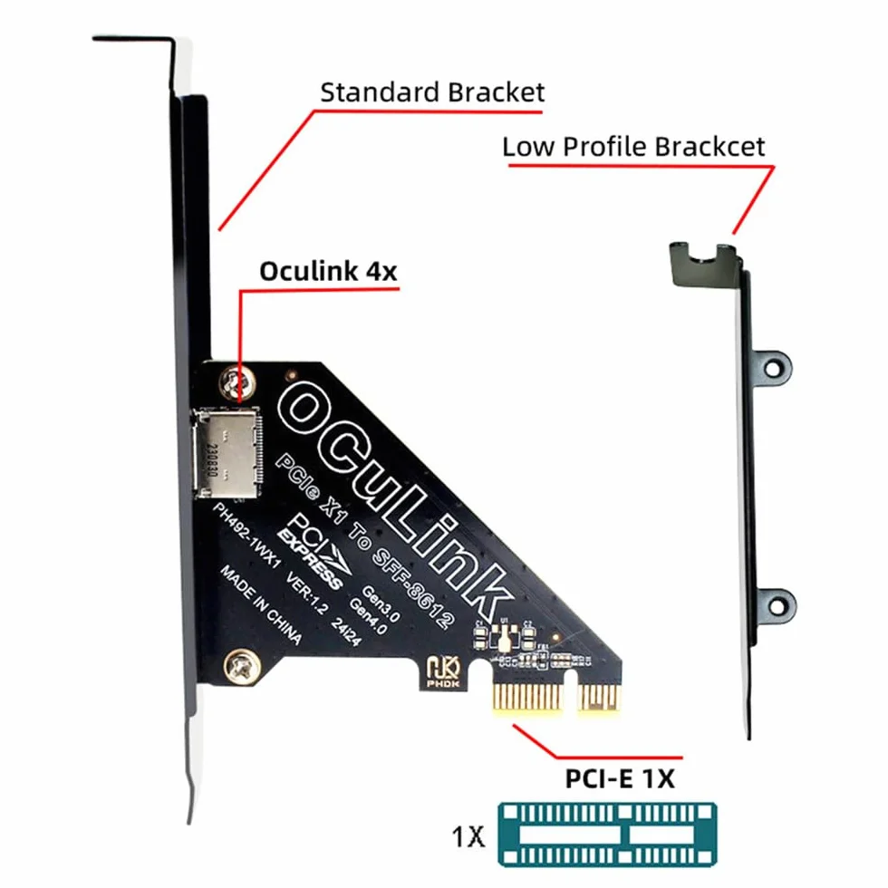 1x adapter PCI-Express 4.0 PCIE na kartę hosta Oculink SFF-8612 SFF-8611 do SSD eGPU U.2, stacja dokująca do zewnętrznej karty graficznej