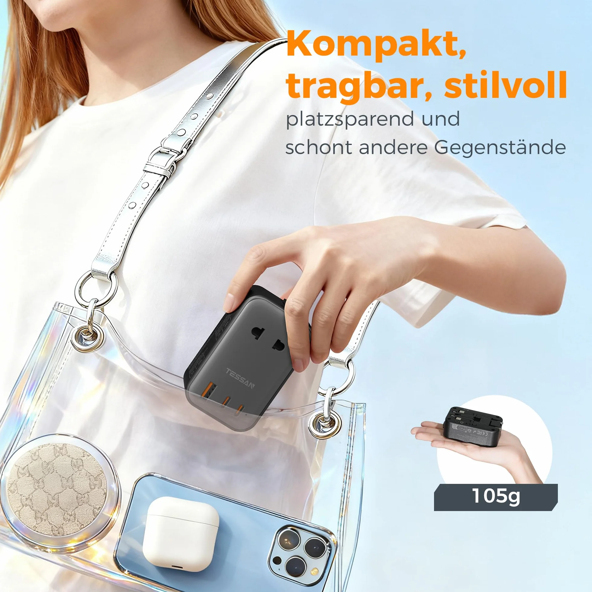 TESSAN Adapter podróżny USB C(20W), travel adapter worldwide z 2 USB C i 1 USB A, adapter USA, przejsciowka EU na UK, wtyczka do USA, Wielka Brytania, Japonia, Tajlandia, Australia, Chiny, Brazylia